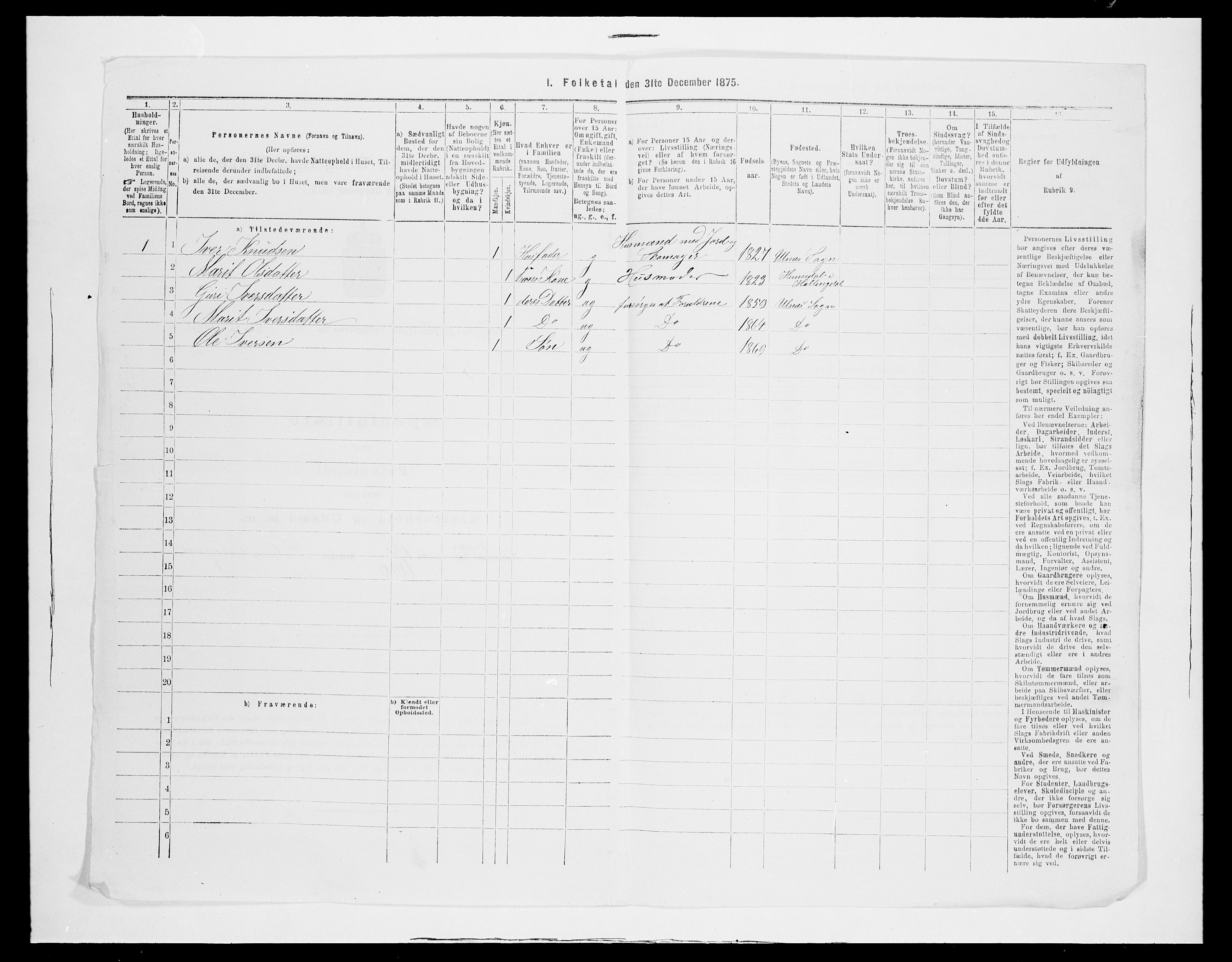 SAH, 1875 census for 0542P Nord-Aurdal, 1875, p. 729