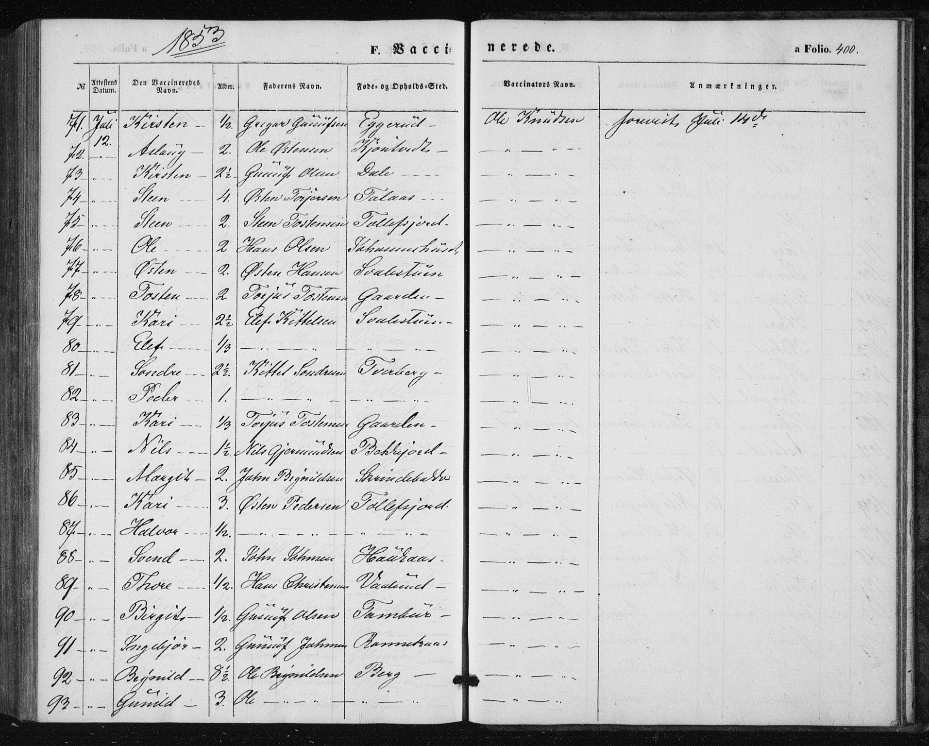 Tinn kirkebøker, AV/SAKO-A-308/F/Fa/L0005: Parish register (official) no. I 5, 1844-1856, p. 400