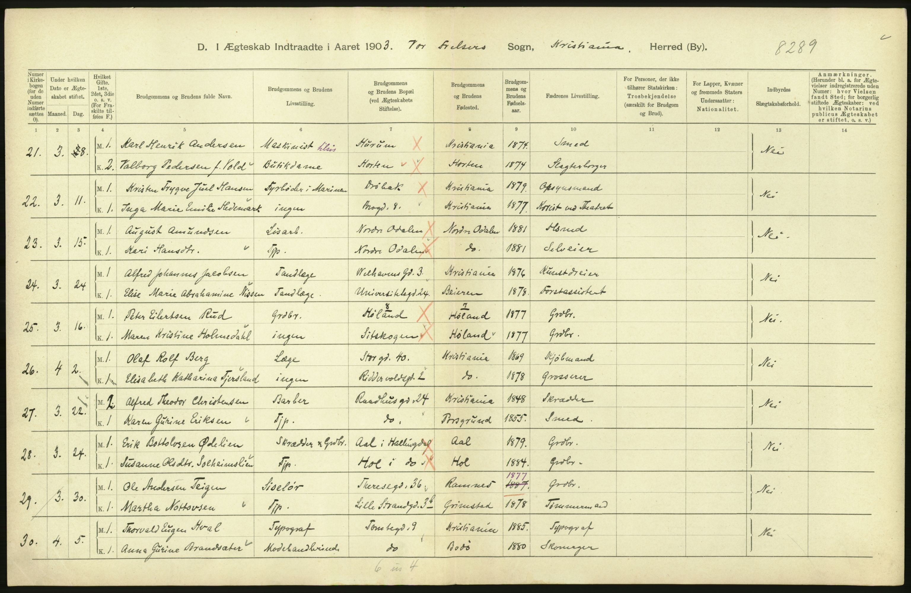 Statistisk sentralbyrå, Sosiodemografiske emner, Befolkning, AV/RA-S-2228/D/Df/Dfa/Dfaa/L0004: Kristiania: Gifte, døde, 1903, p. 706