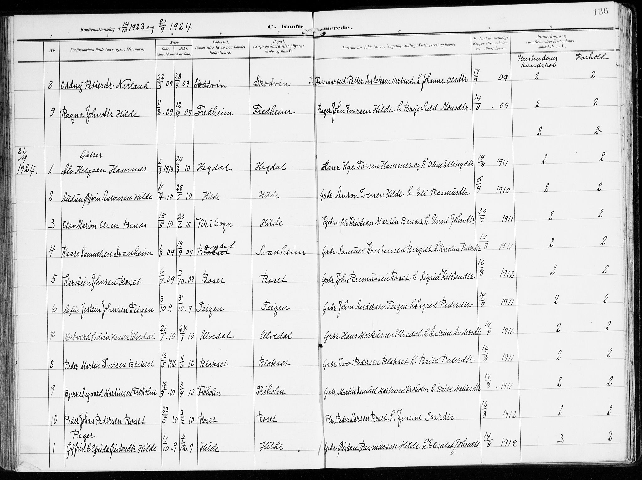 Innvik sokneprestembete, AV/SAB-A-80501: Parish register (official) no. B 2, 1903-1929, p. 136