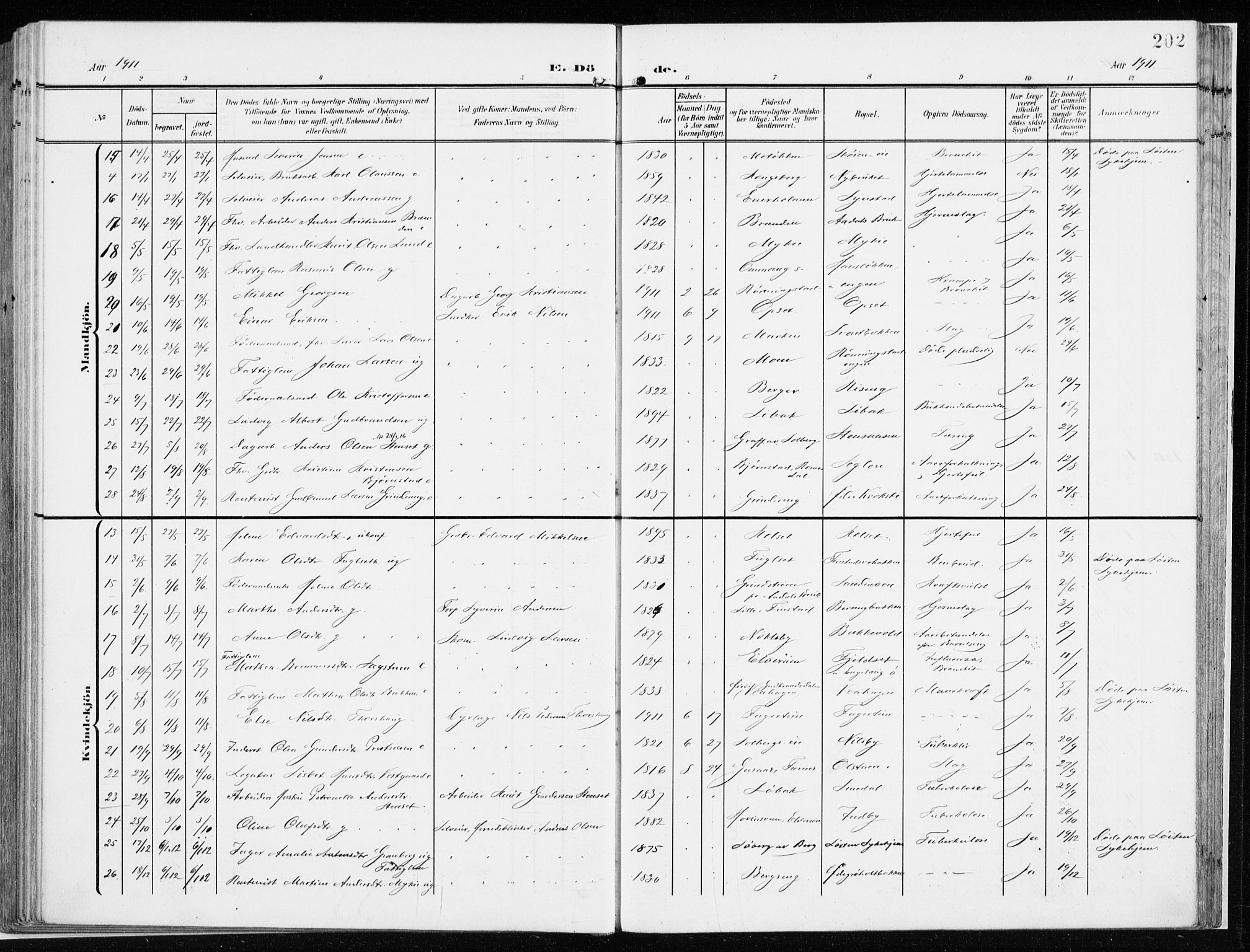 Løten prestekontor, AV/SAH-PREST-022/K/Ka/L0011: Parish register (official) no. 11, 1908-1917, p. 202