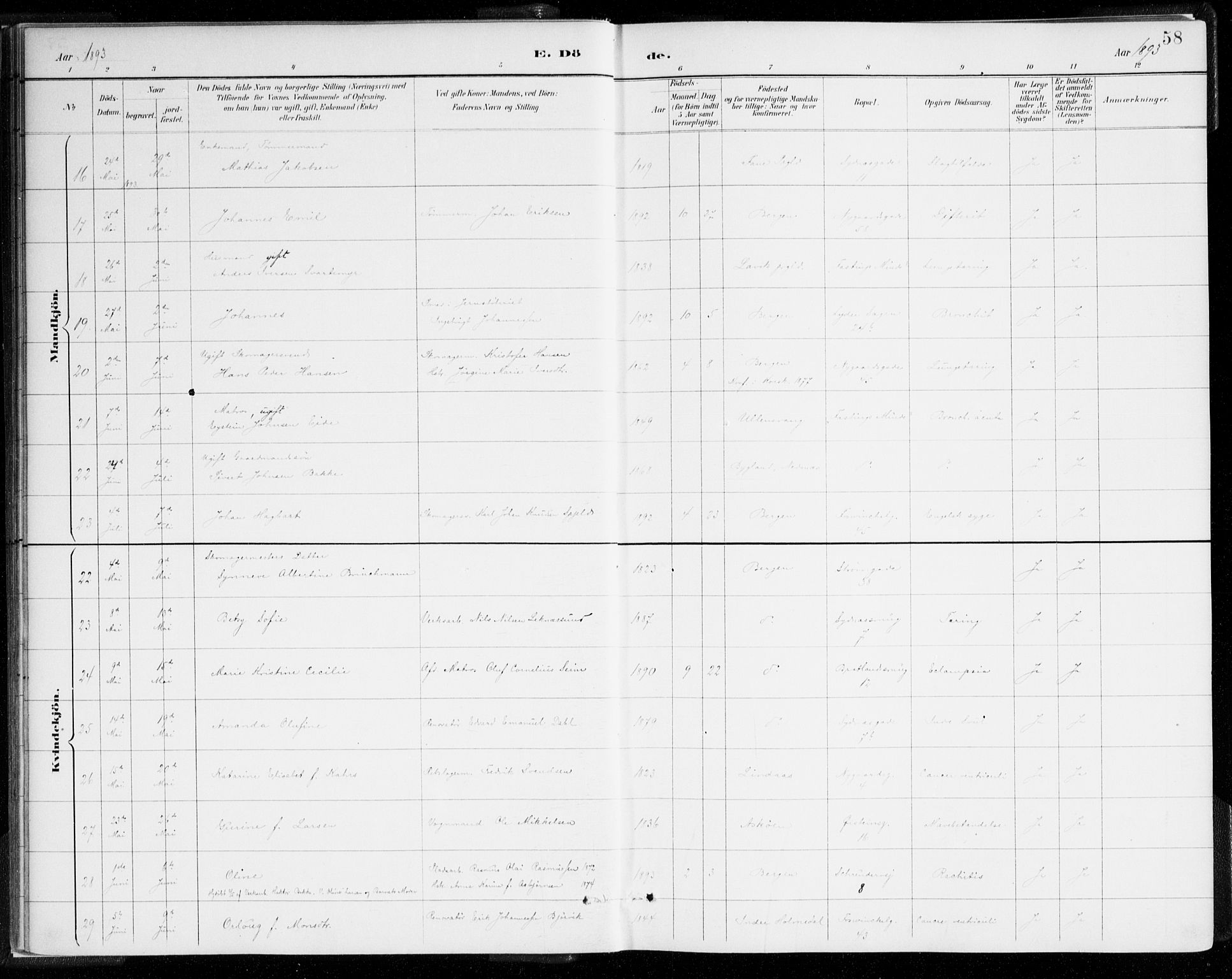 Johanneskirken sokneprestembete, SAB/A-76001/H/Haa/L0019: Parish register (official) no. E 1, 1885-1915, p. 58