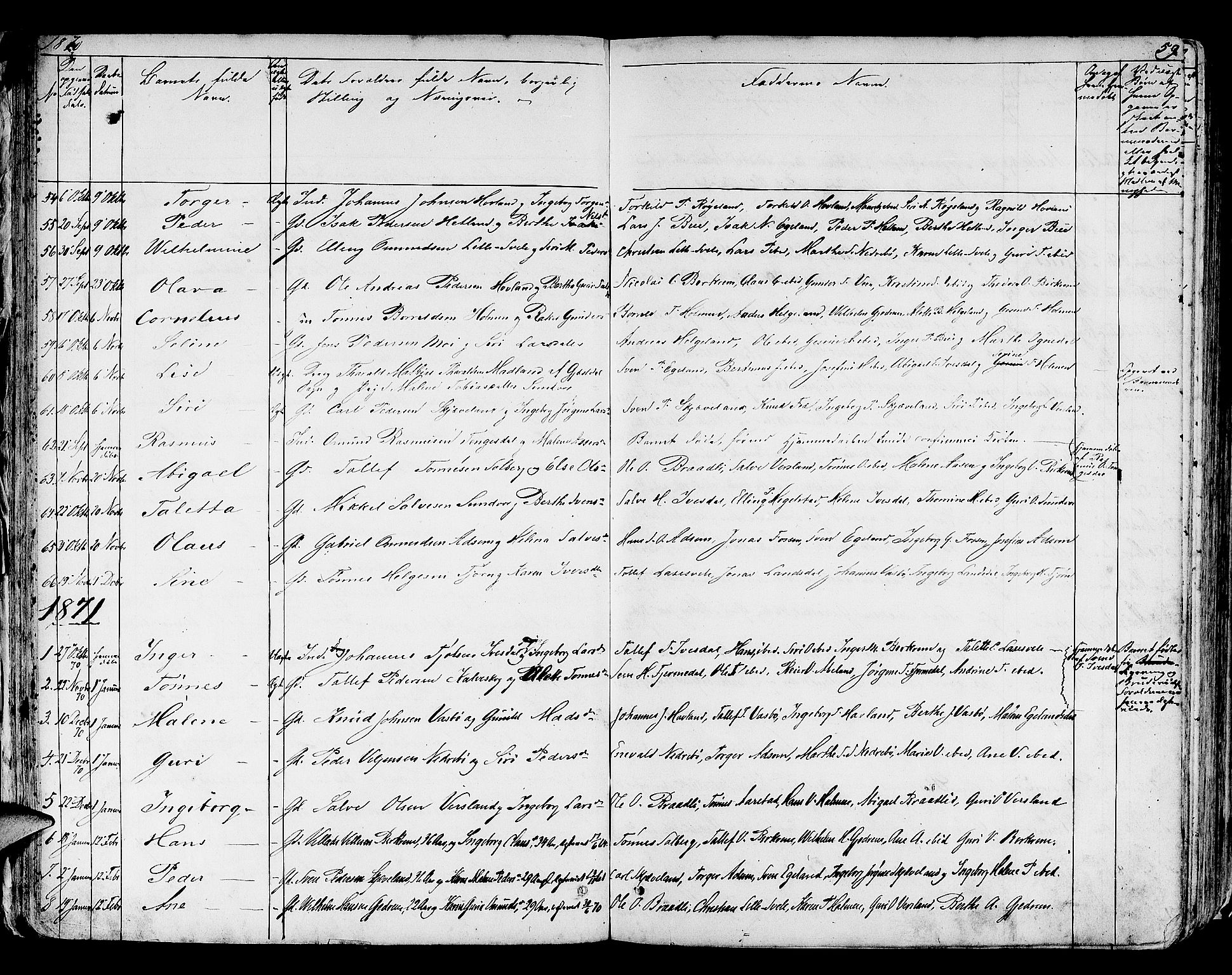 Helleland sokneprestkontor, SAST/A-101810: Parish register (copy) no. B 3, 1847-1886, p. 59