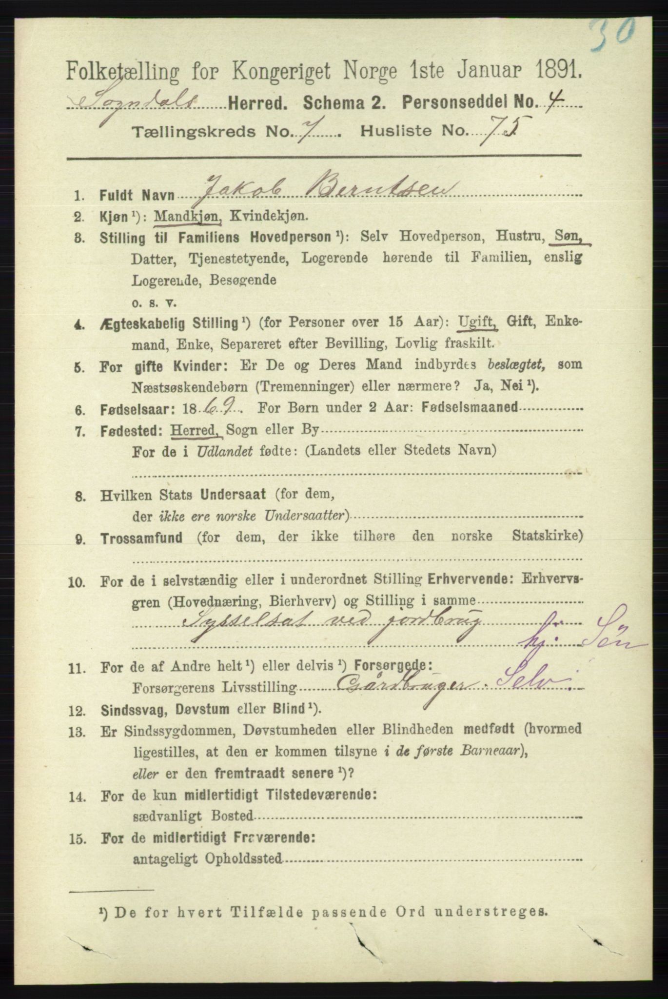 RA, 1891 census for 1111 Sokndal, 1891, p. 2592