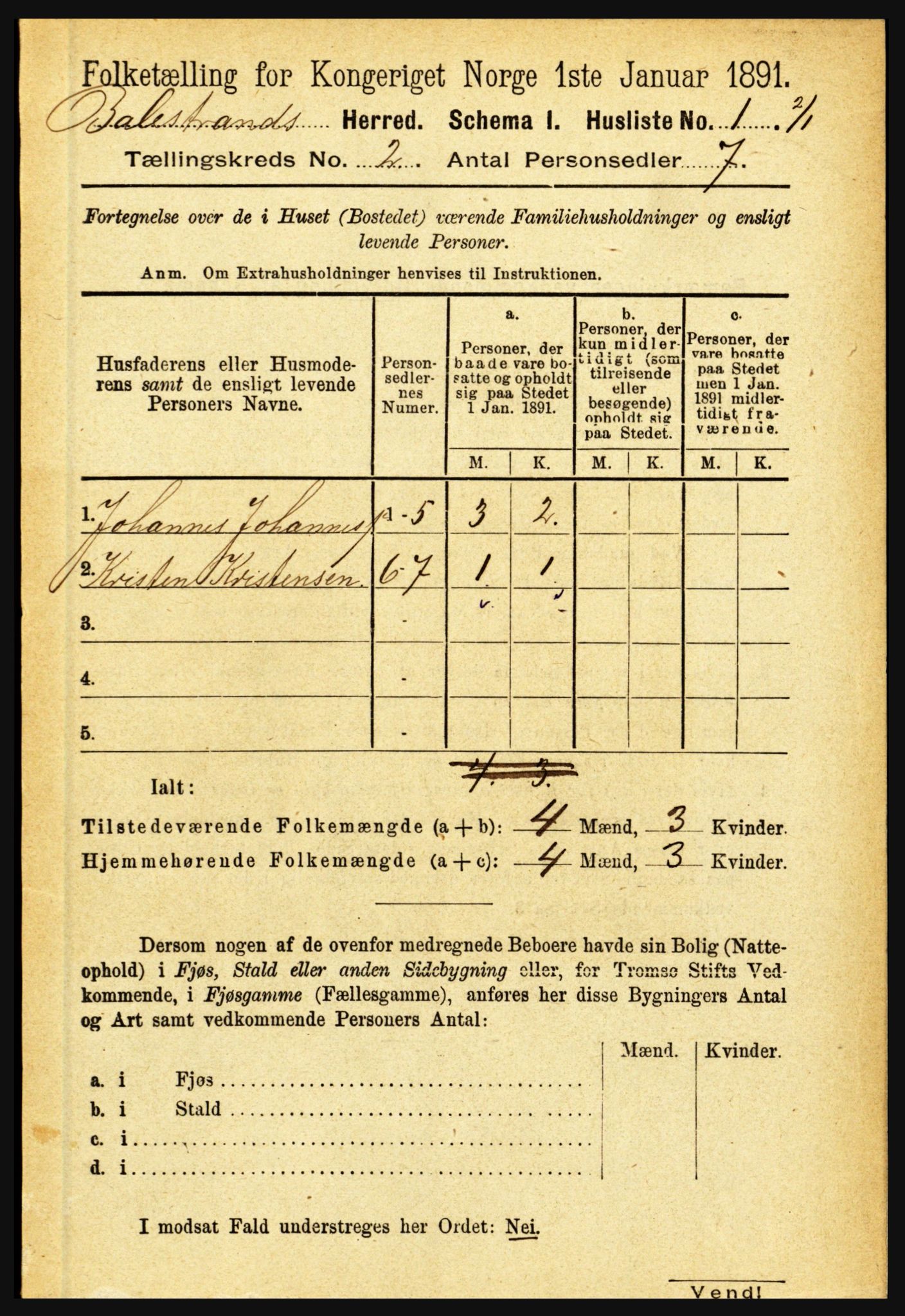 RA, 1891 census for 1418 Balestrand, 1891, p. 222