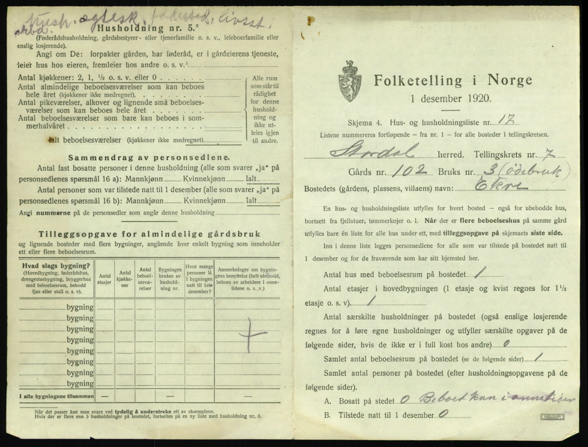 SAT, 1920 census for Stordal, 1920, p. 360