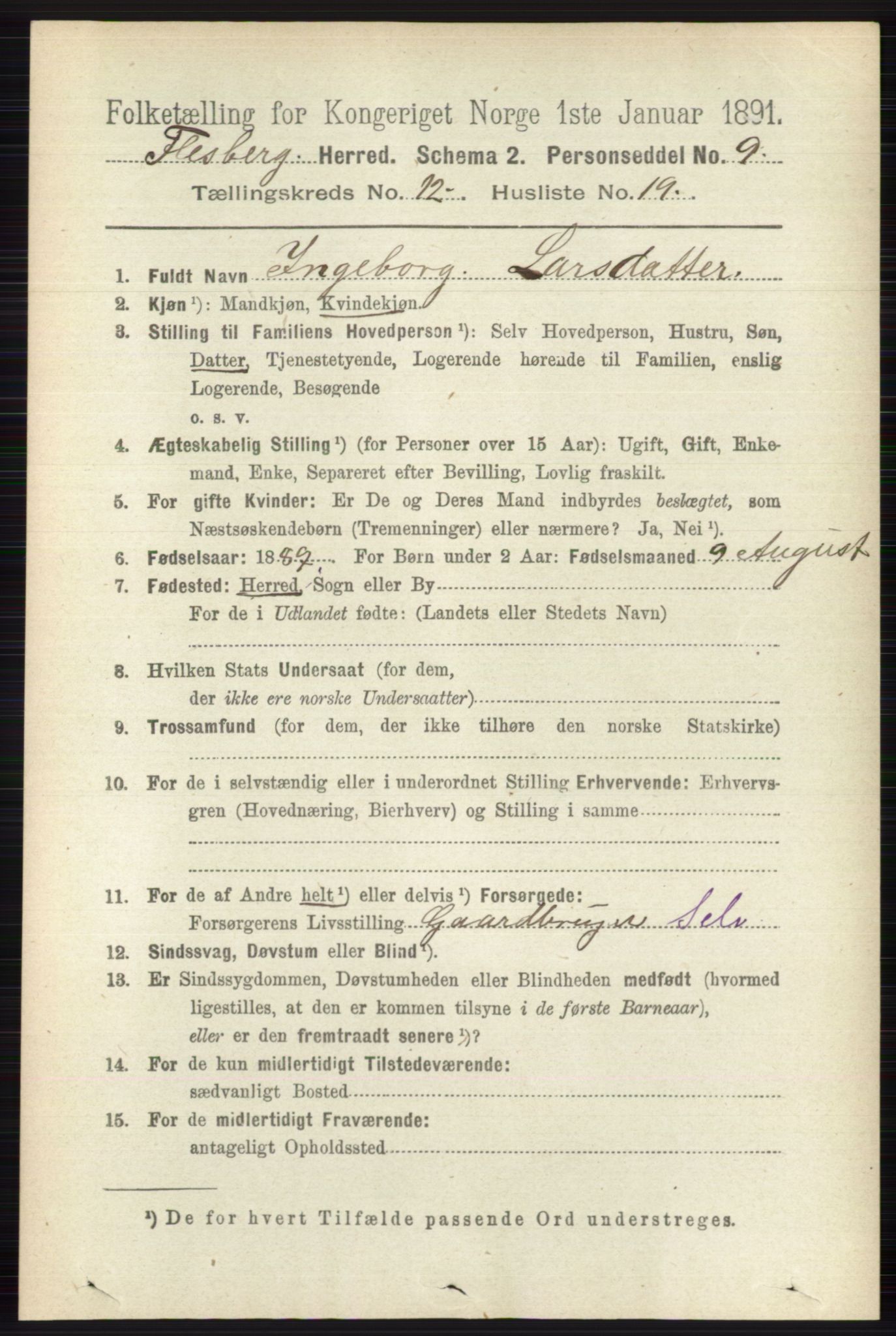 RA, 1891 census for 0631 Flesberg, 1891, p. 2172