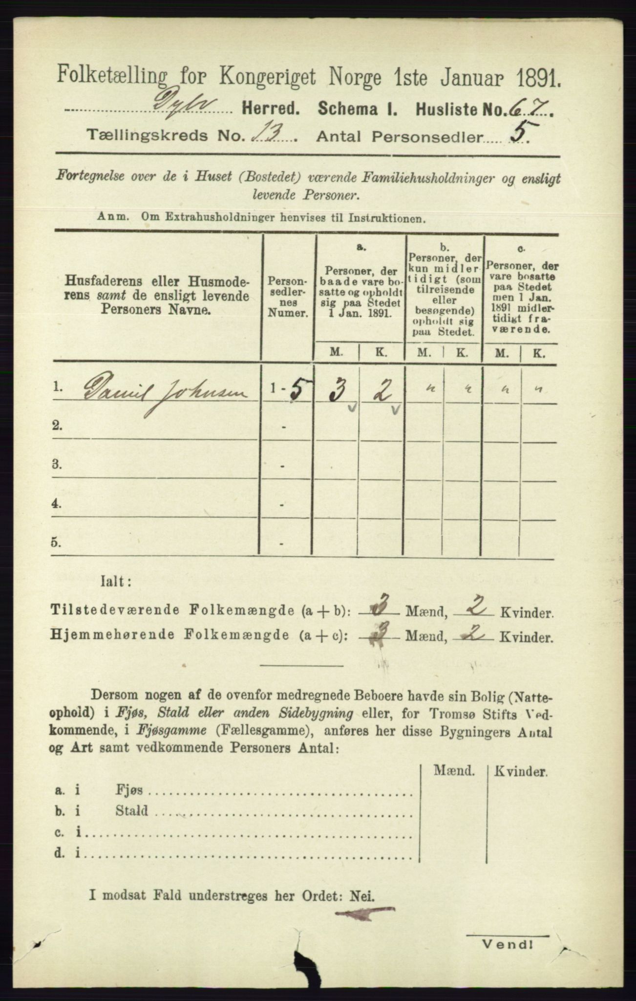 RA, 1891 census for 0915 Dypvåg, 1891, p. 5293