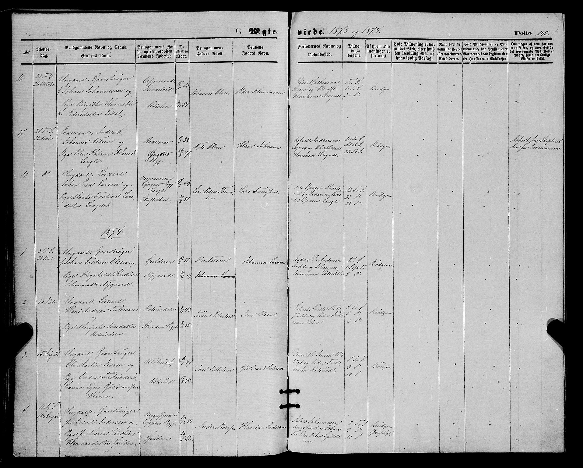 Skjervøy sokneprestkontor, SATØ/S-1300/H/Ha/Haa/L0008kirke: Parish register (official) no. 8, 1871-1877, p. 145