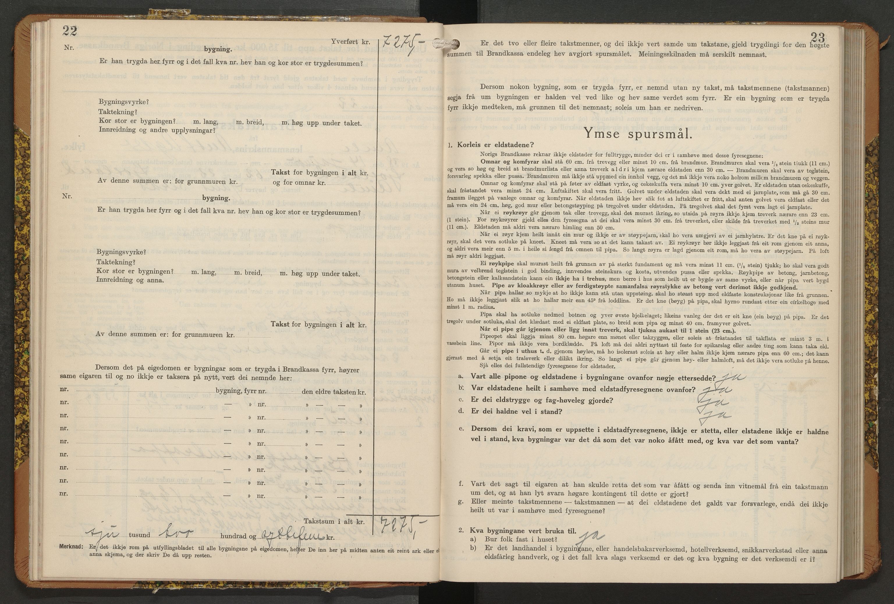 Norges Brannkasse Åmli og Gjøvdal, AV/SAK-2241-0061/F/Fa/L0008: Branntakstprotokoll nr. 8 med originalt register, 1937-1949