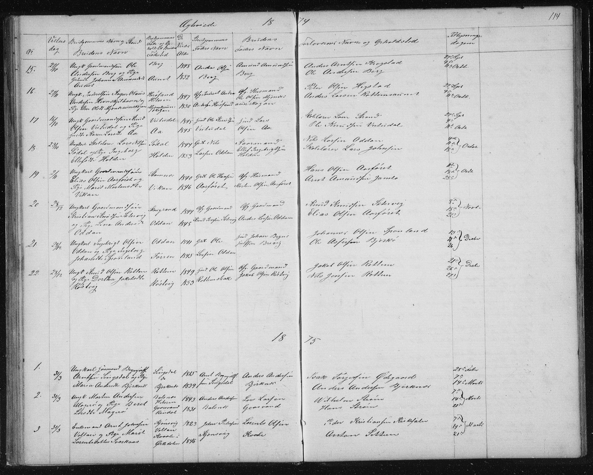 Ministerialprotokoller, klokkerbøker og fødselsregistre - Sør-Trøndelag, AV/SAT-A-1456/630/L0503: Parish register (copy) no. 630C01, 1869-1878, p. 114