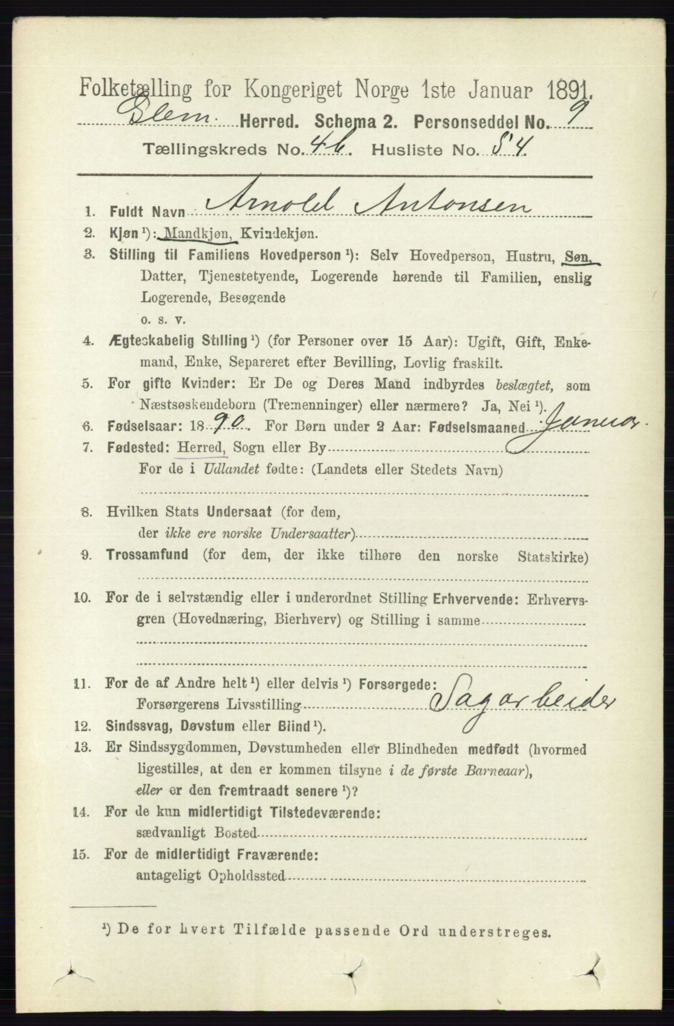 RA, 1891 census for 0132 Glemmen, 1891, p. 5447