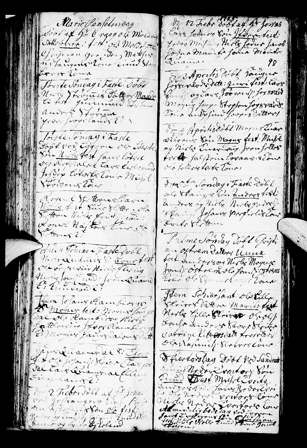Lindås Sokneprestembete, SAB/A-76701/H/Haa: Parish register (official) no. A 1, 1699-1746, p. 98