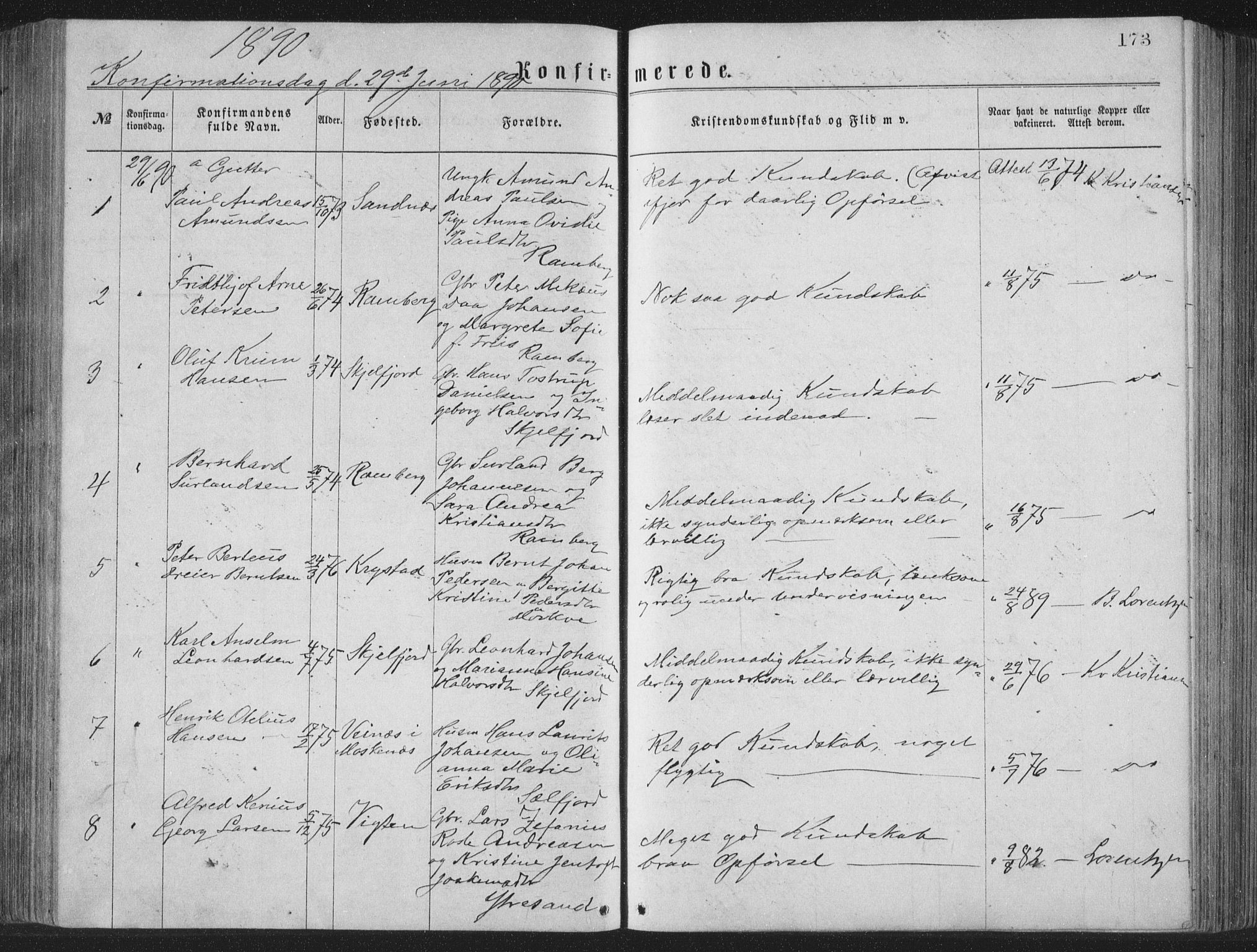 Ministerialprotokoller, klokkerbøker og fødselsregistre - Nordland, AV/SAT-A-1459/885/L1213: Parish register (copy) no. 885C02, 1874-1892, p. 173