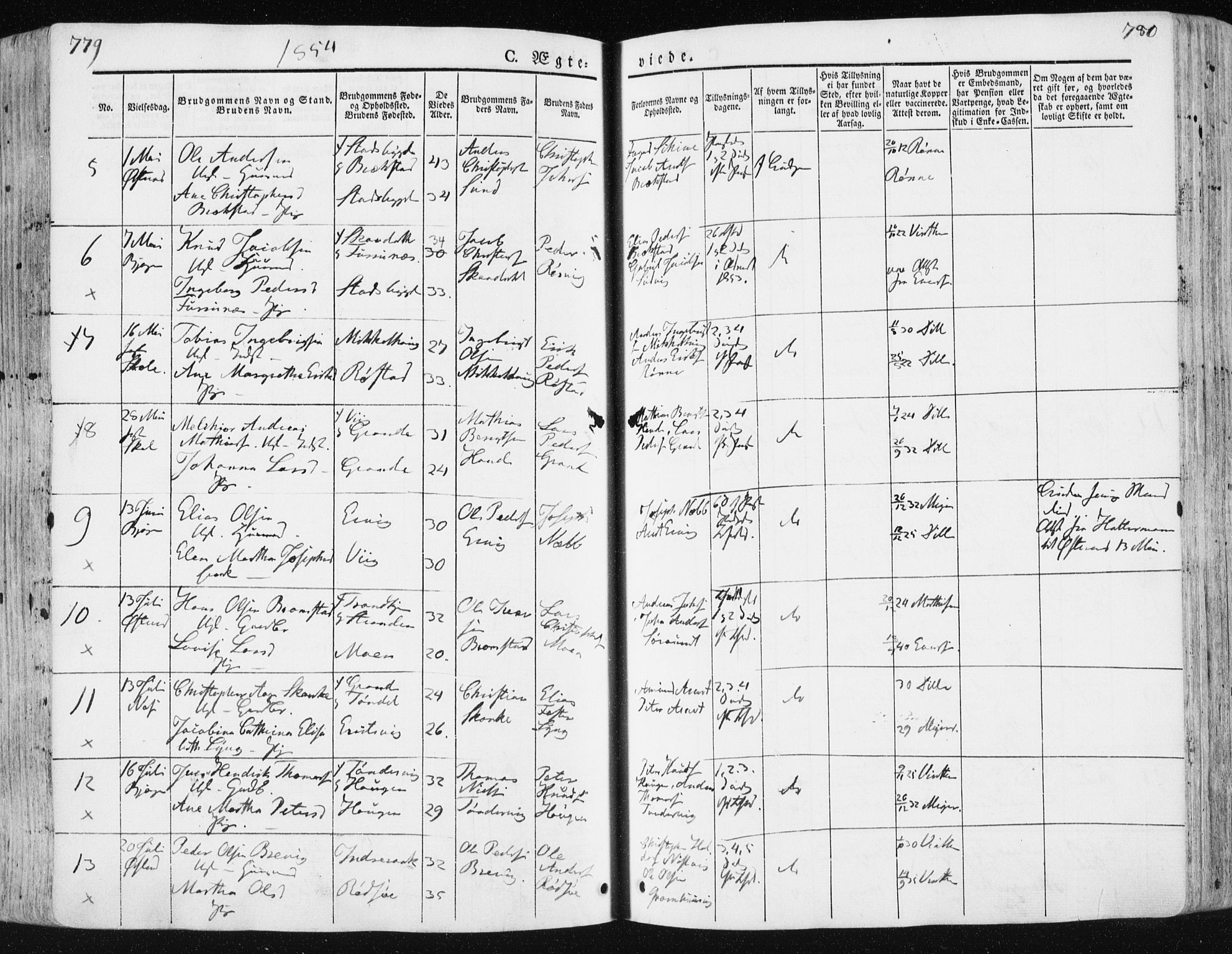 Ministerialprotokoller, klokkerbøker og fødselsregistre - Sør-Trøndelag, SAT/A-1456/659/L0736: Parish register (official) no. 659A06, 1842-1856, p. 779-780