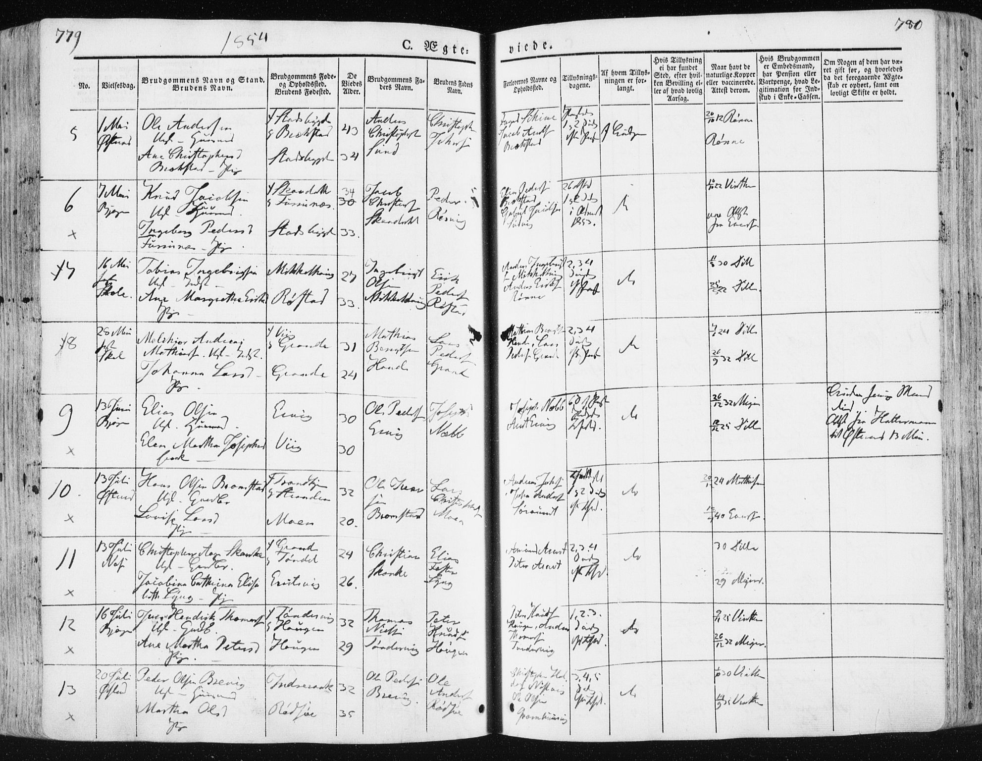 Ministerialprotokoller, klokkerbøker og fødselsregistre - Sør-Trøndelag, AV/SAT-A-1456/659/L0736: Parish register (official) no. 659A06, 1842-1856, p. 779-780