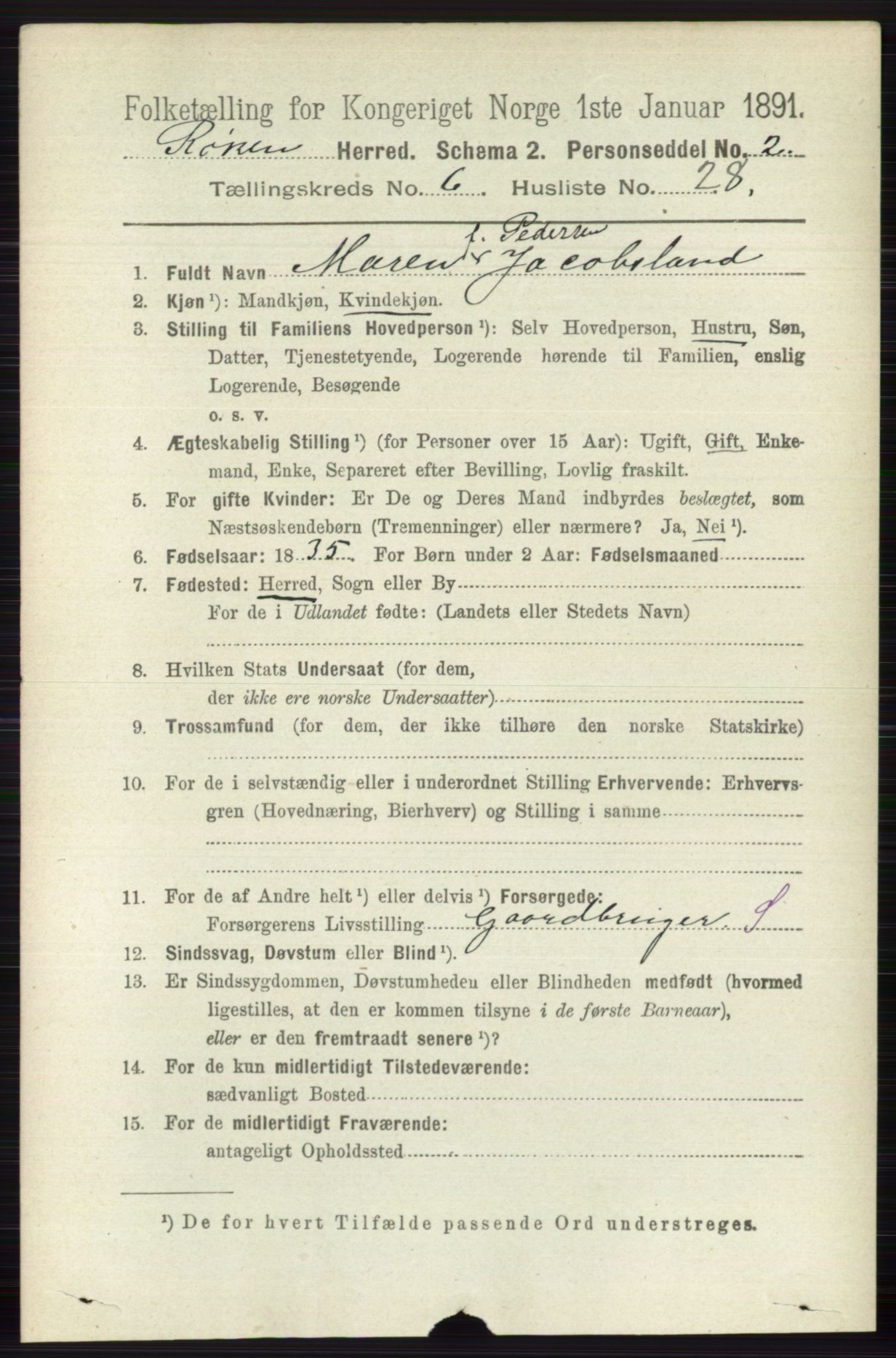 RA, 1891 census for 0627 Røyken, 1891, p. 3778