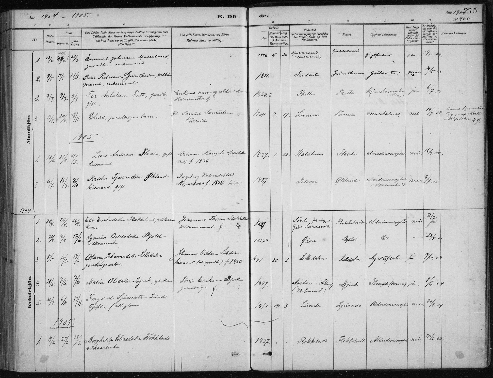 Etne sokneprestembete, AV/SAB-A-75001/H/Haa: Parish register (official) no. D  1, 1879-1919, p. 275