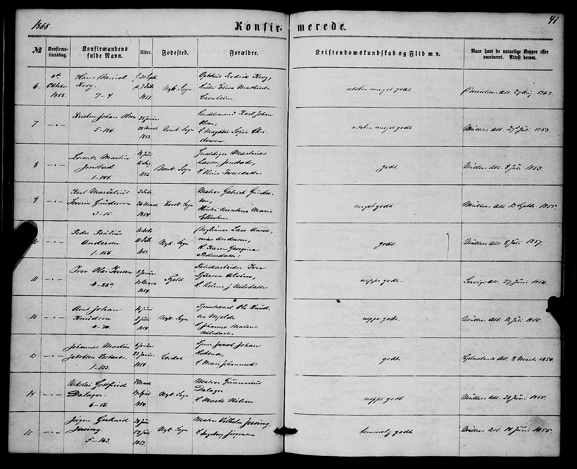 Nykirken Sokneprestembete, AV/SAB-A-77101/H/Haa/L0024: Parish register (official) no. C 3, 1864-1870, p. 41