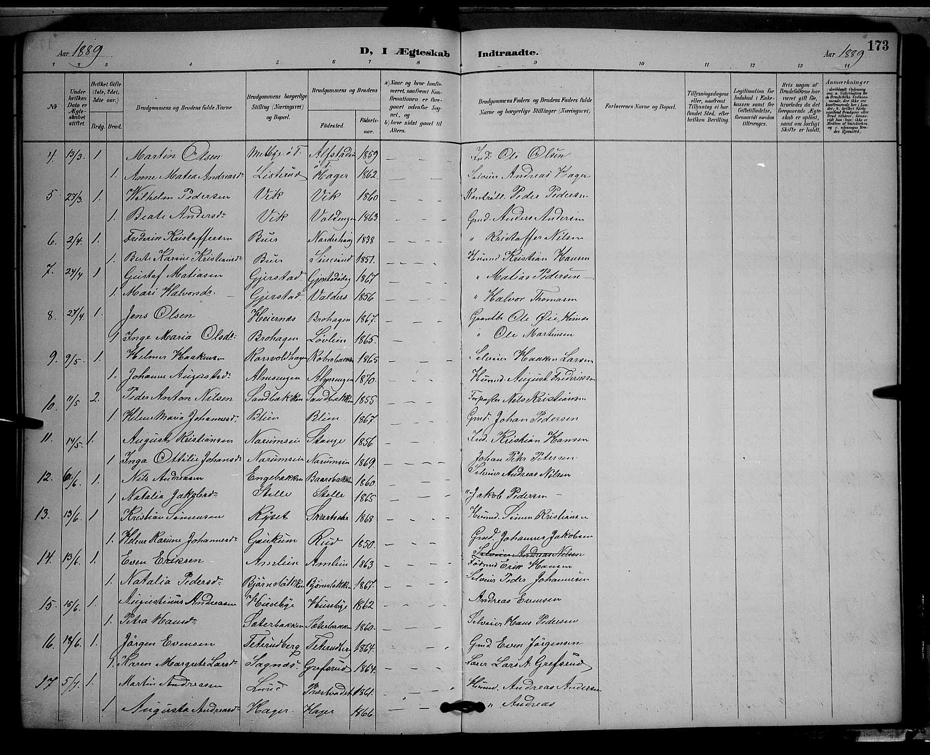 Vestre Toten prestekontor, SAH/PREST-108/H/Ha/Hab/L0009: Parish register (copy) no. 9, 1888-1900, p. 173