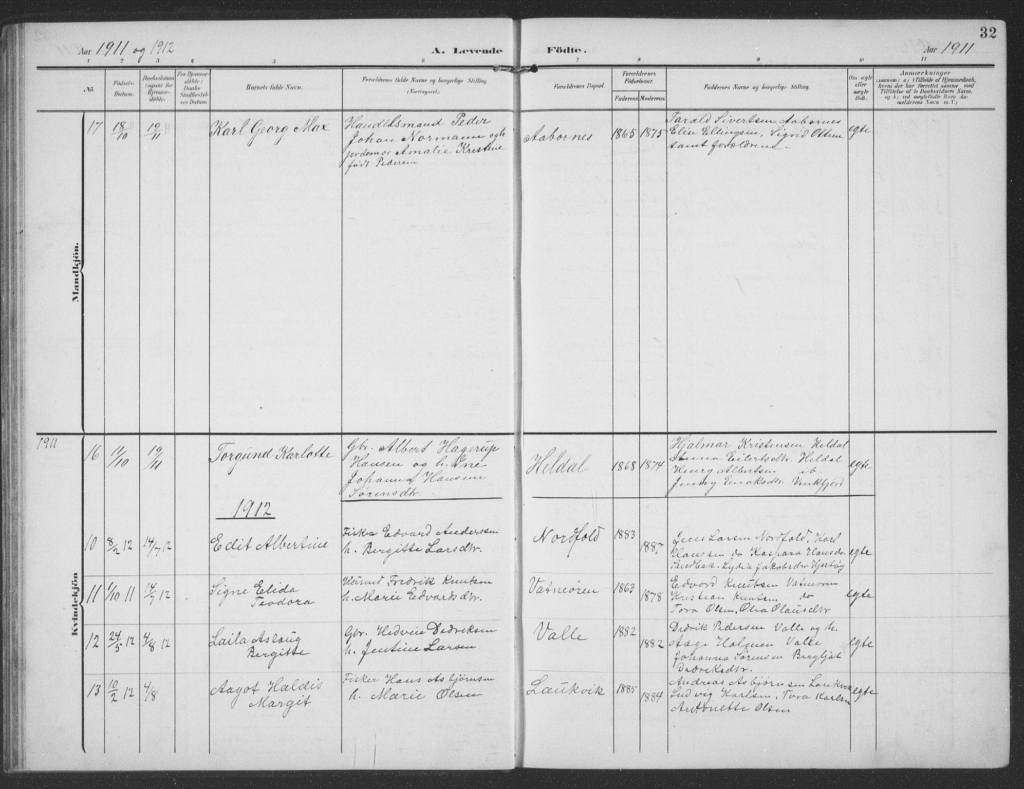 Ministerialprotokoller, klokkerbøker og fødselsregistre - Nordland, SAT/A-1459/858/L0835: Parish register (copy) no. 858C02, 1904-1940, p. 32