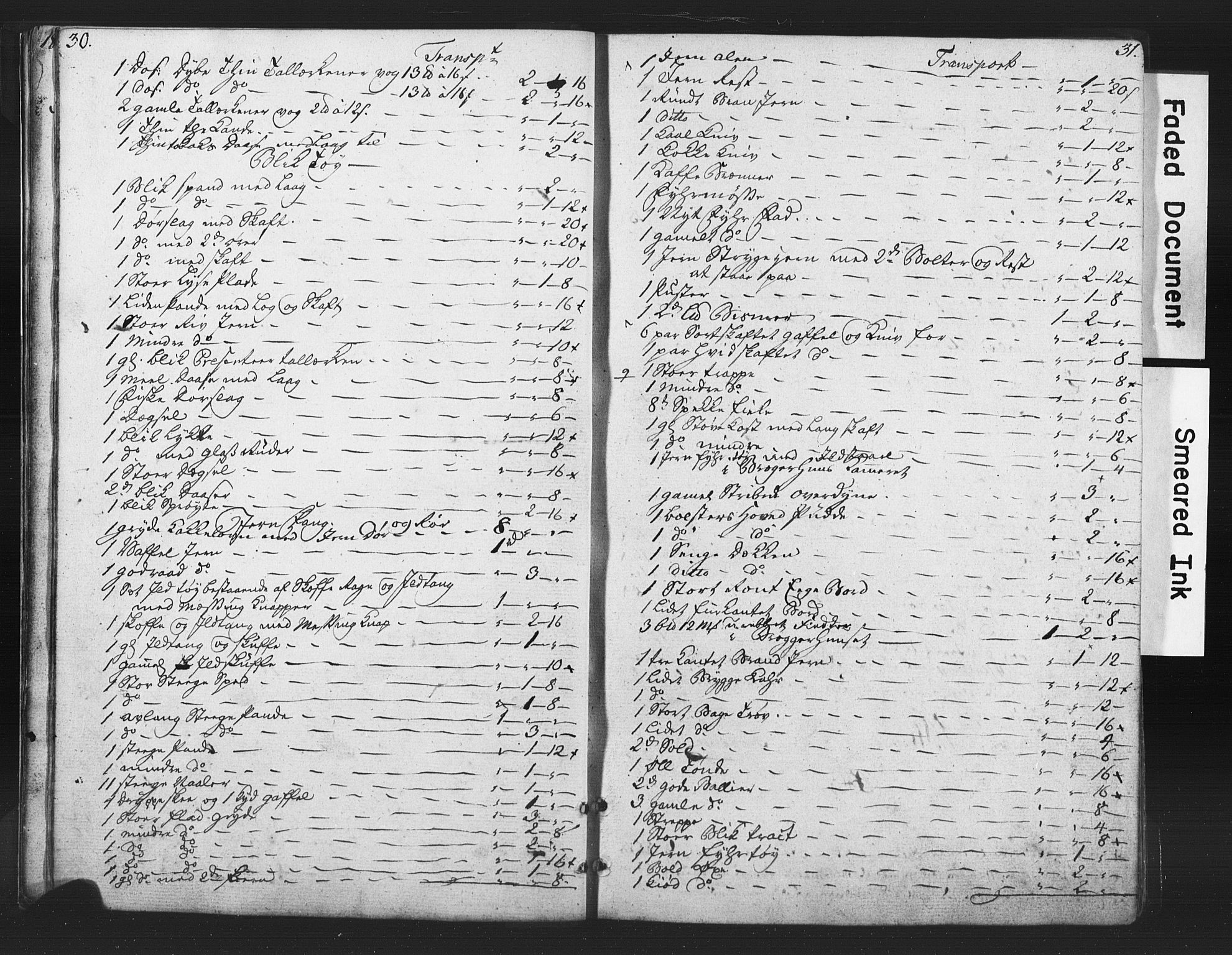 Kristiansand domprosti, AV/SAK-1112-0006/K/Kb/L0001: Skifteprotokoll A-IV-1, 1784-1810, p. 30-31
