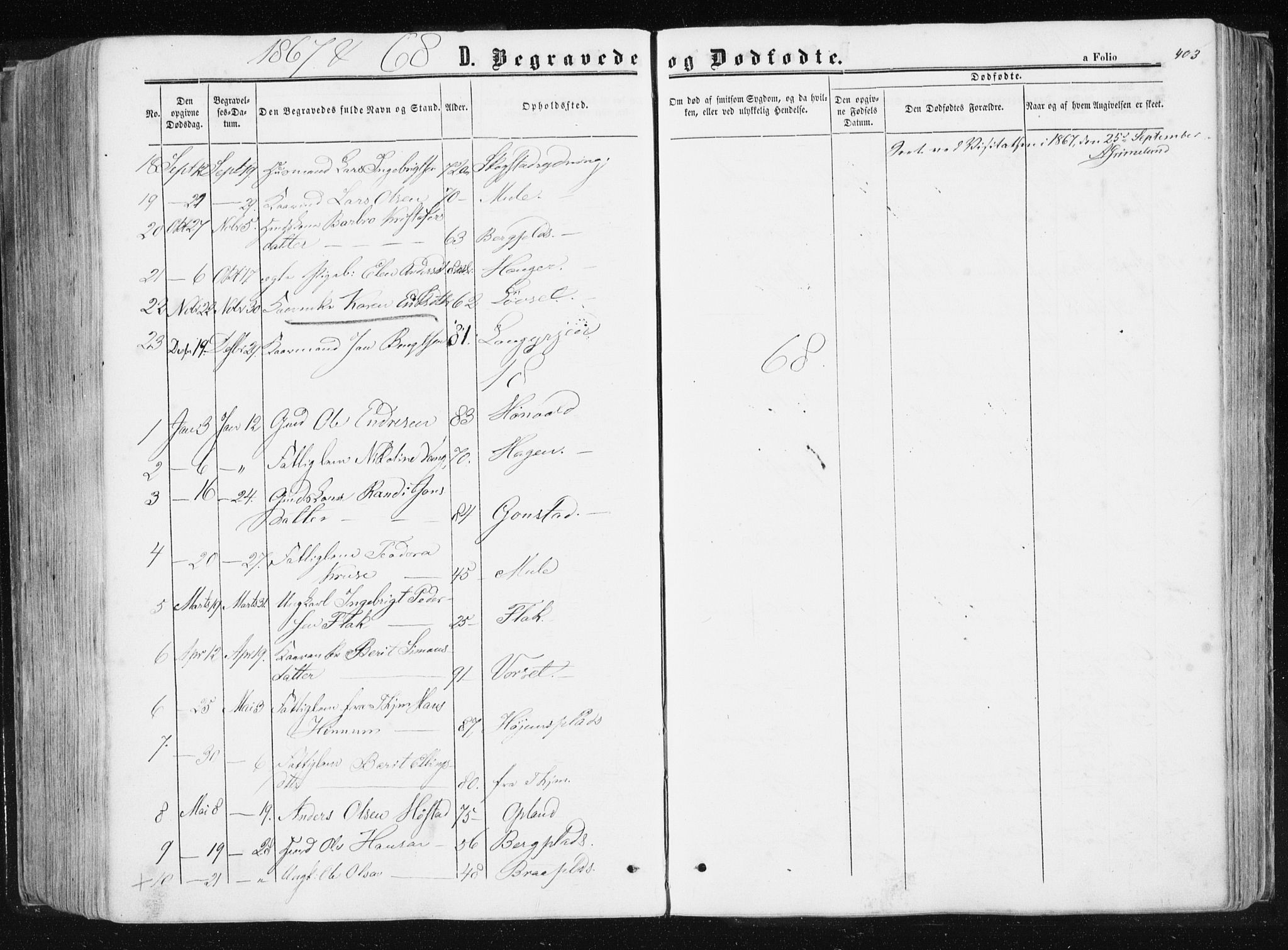 Ministerialprotokoller, klokkerbøker og fødselsregistre - Sør-Trøndelag, SAT/A-1456/612/L0377: Parish register (official) no. 612A09, 1859-1877, p. 403