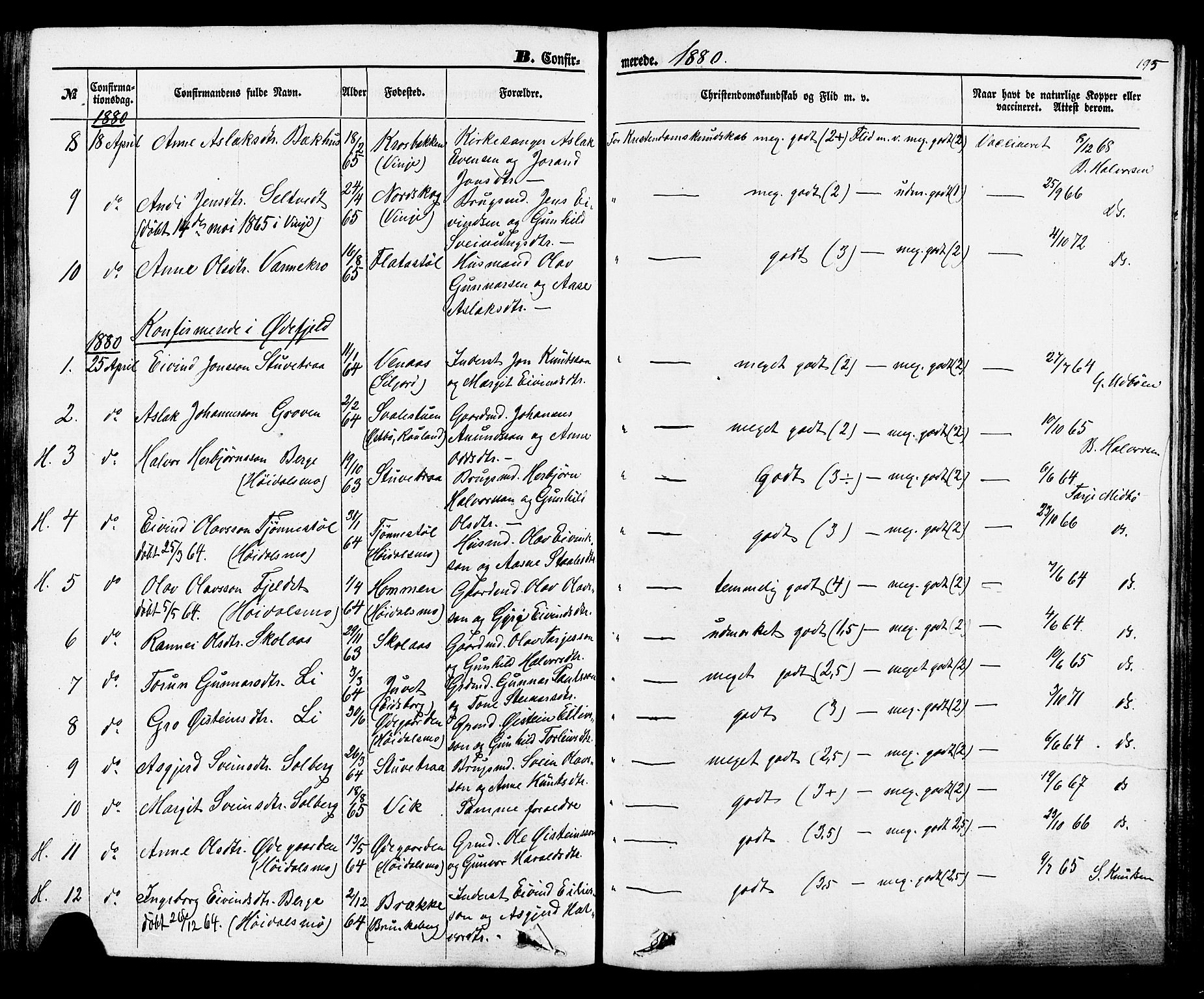 Rauland kirkebøker, SAKO/A-292/F/Fa/L0003: Parish register (official) no. 3, 1859-1886, p. 195