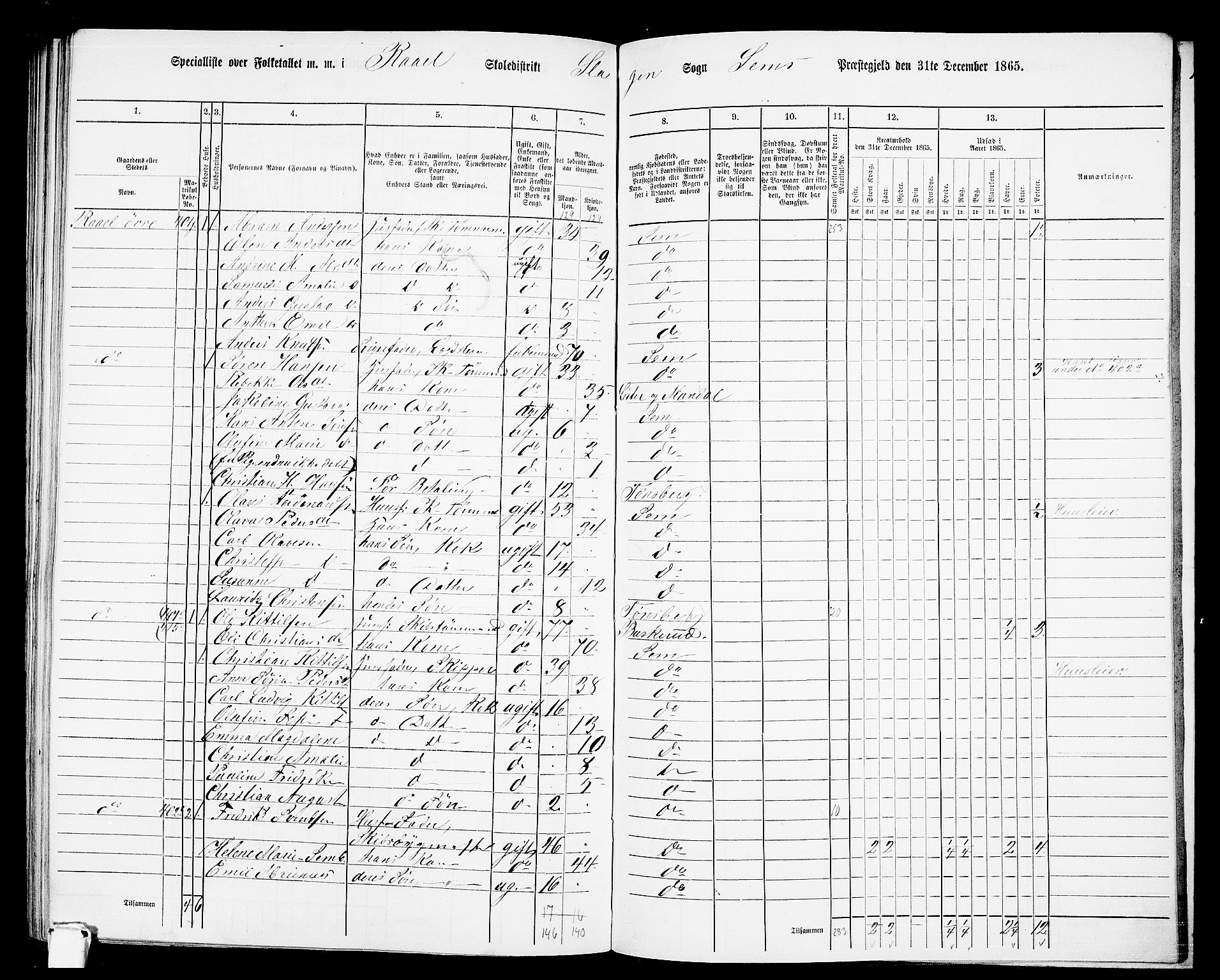 RA, 1865 census for Sem, 1865, p. 186