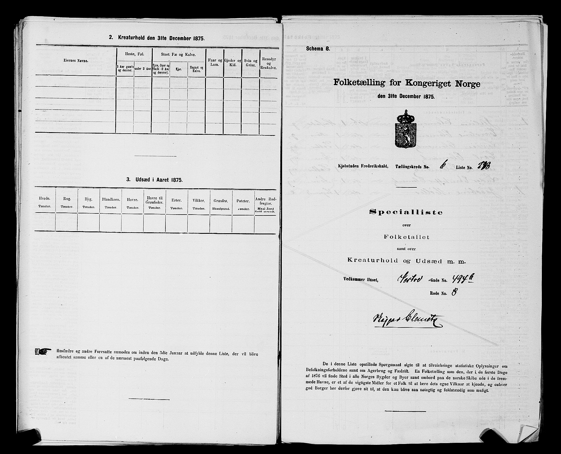 RA, 1875 census for 0101P Fredrikshald, 1875, p. 783