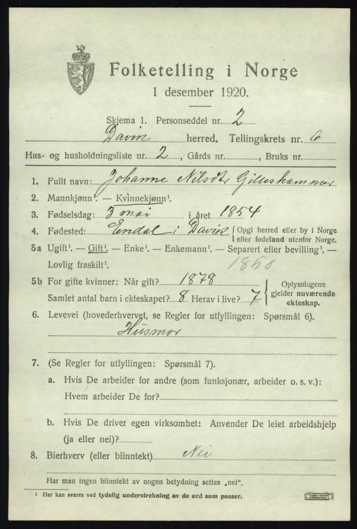 SAB, 1920 census for Davik, 1920, p. 3351