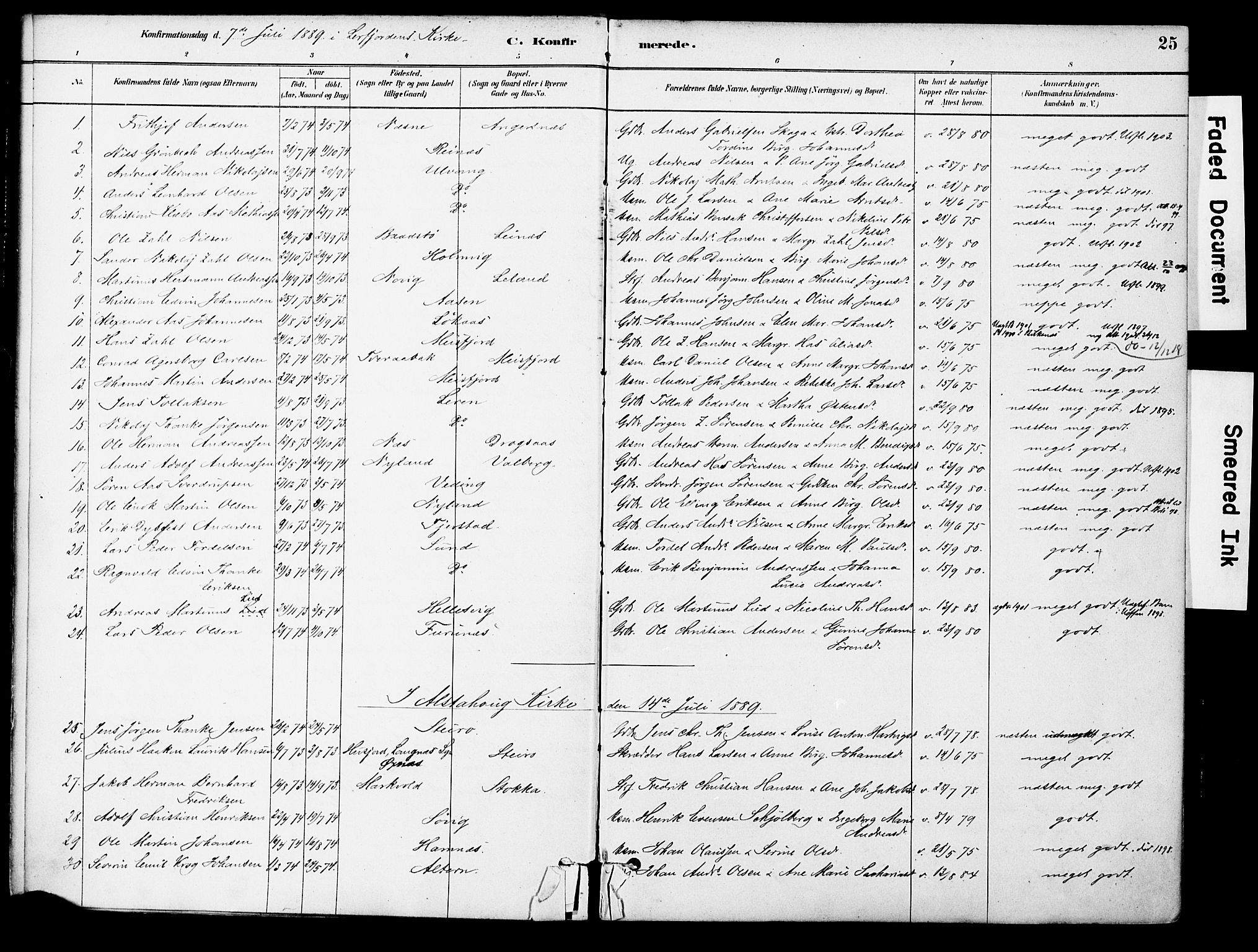 Ministerialprotokoller, klokkerbøker og fødselsregistre - Nordland, AV/SAT-A-1459/830/L0450: Parish register (official) no. 830A14, 1879-1896, p. 25