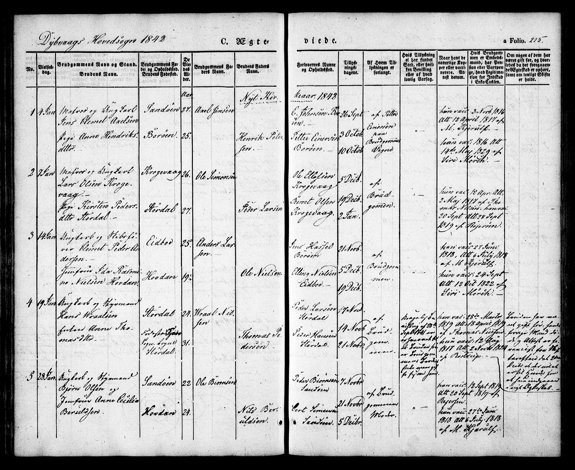 Dypvåg sokneprestkontor, AV/SAK-1111-0007/F/Fa/Faa/L0005: Parish register (official) no. A 5, 1841-1854, p. 225