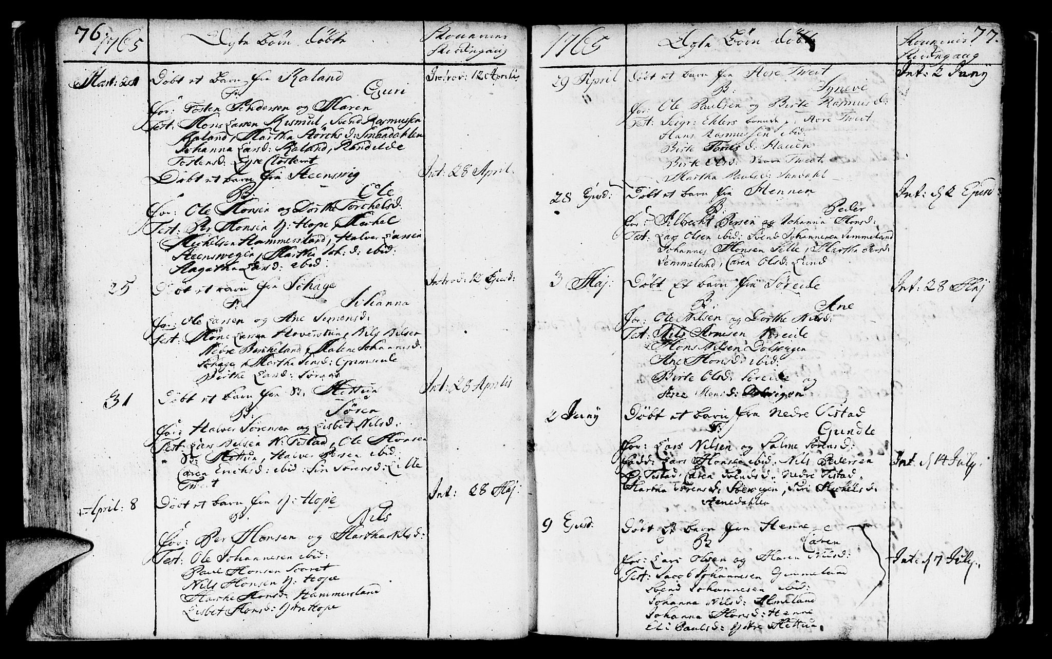 Fana Sokneprestembete, AV/SAB-A-75101/H/Haa/Haaa/L0004: Parish register (official) no. A 4, 1757-1774, p. 76-77