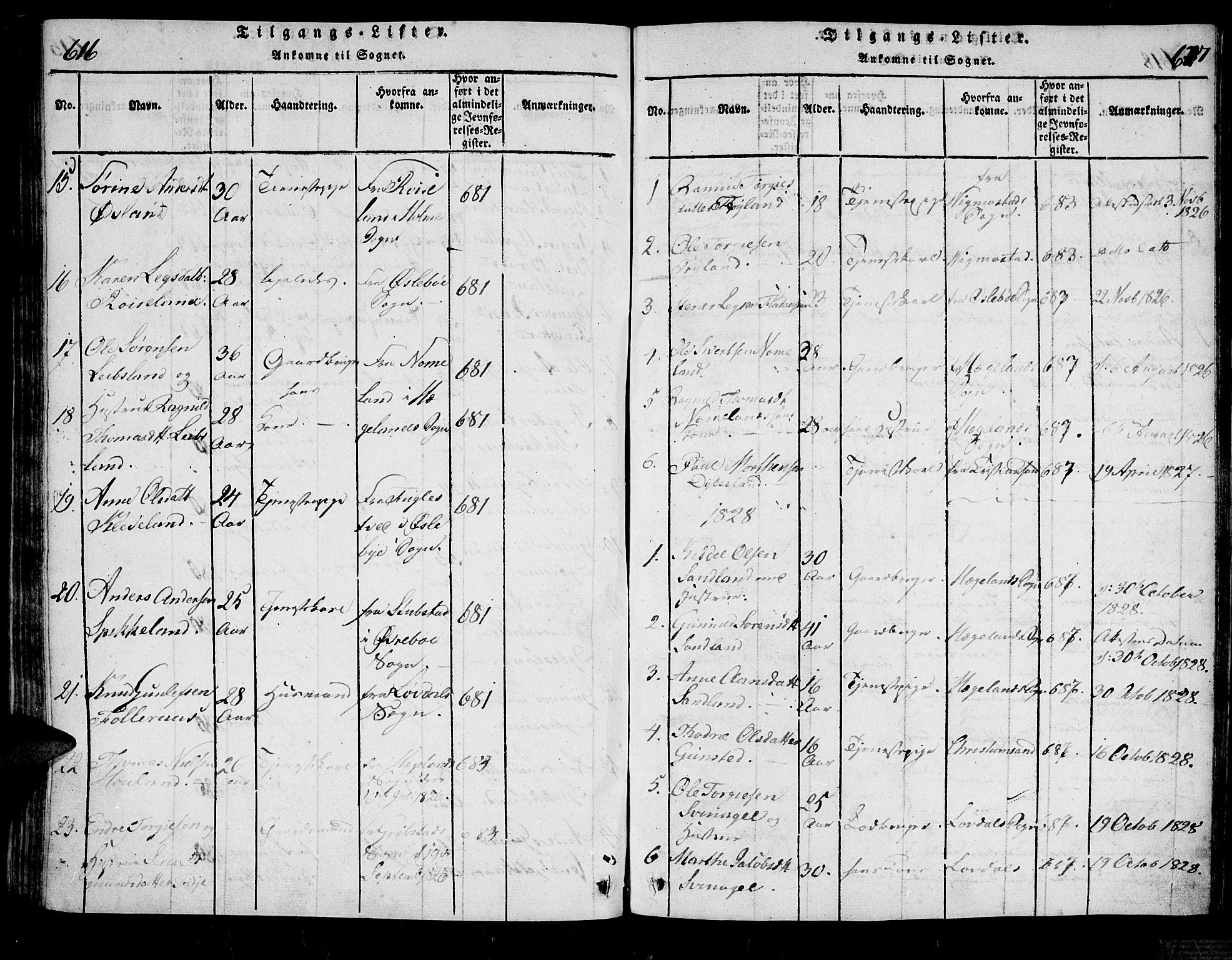 Bjelland sokneprestkontor, AV/SAK-1111-0005/F/Fa/Fab/L0002: Parish register (official) no. A 2, 1816-1869, p. 616-617