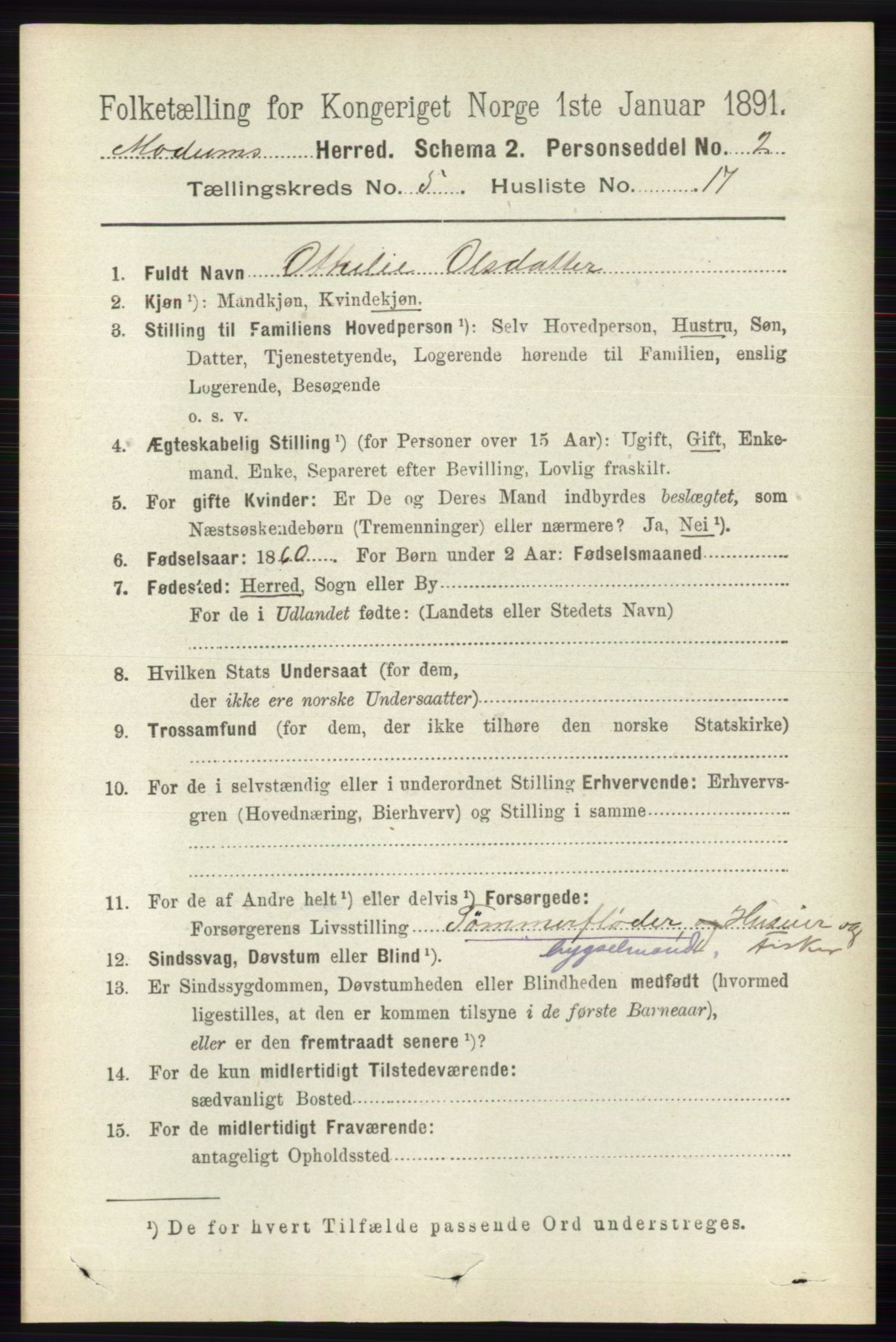 RA, 1891 census for 0623 Modum, 1891, p. 1565