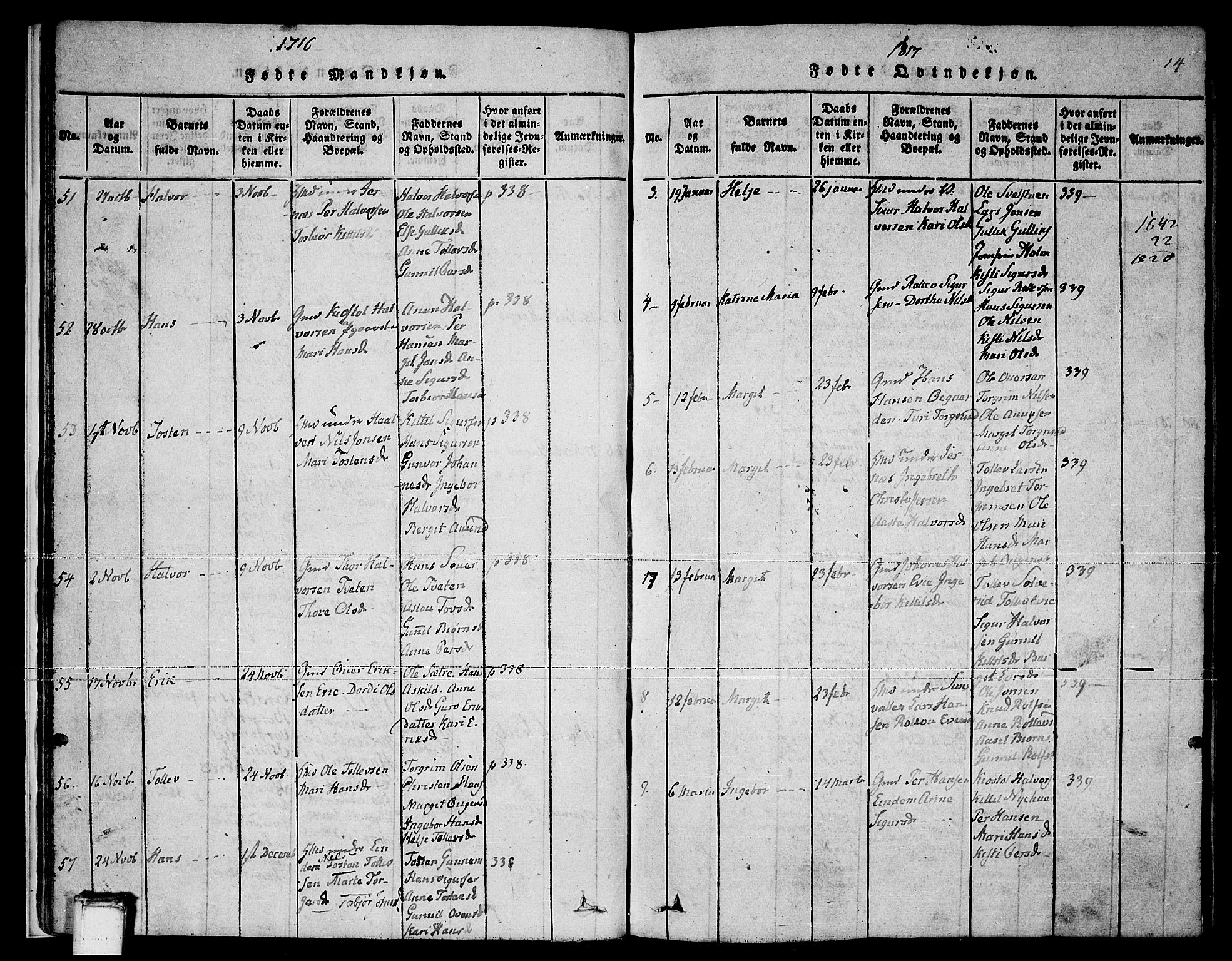 Sauherad kirkebøker, SAKO/A-298/F/Fa/L0005: Parish register (official) no. I 5, 1815-1829, p. 14