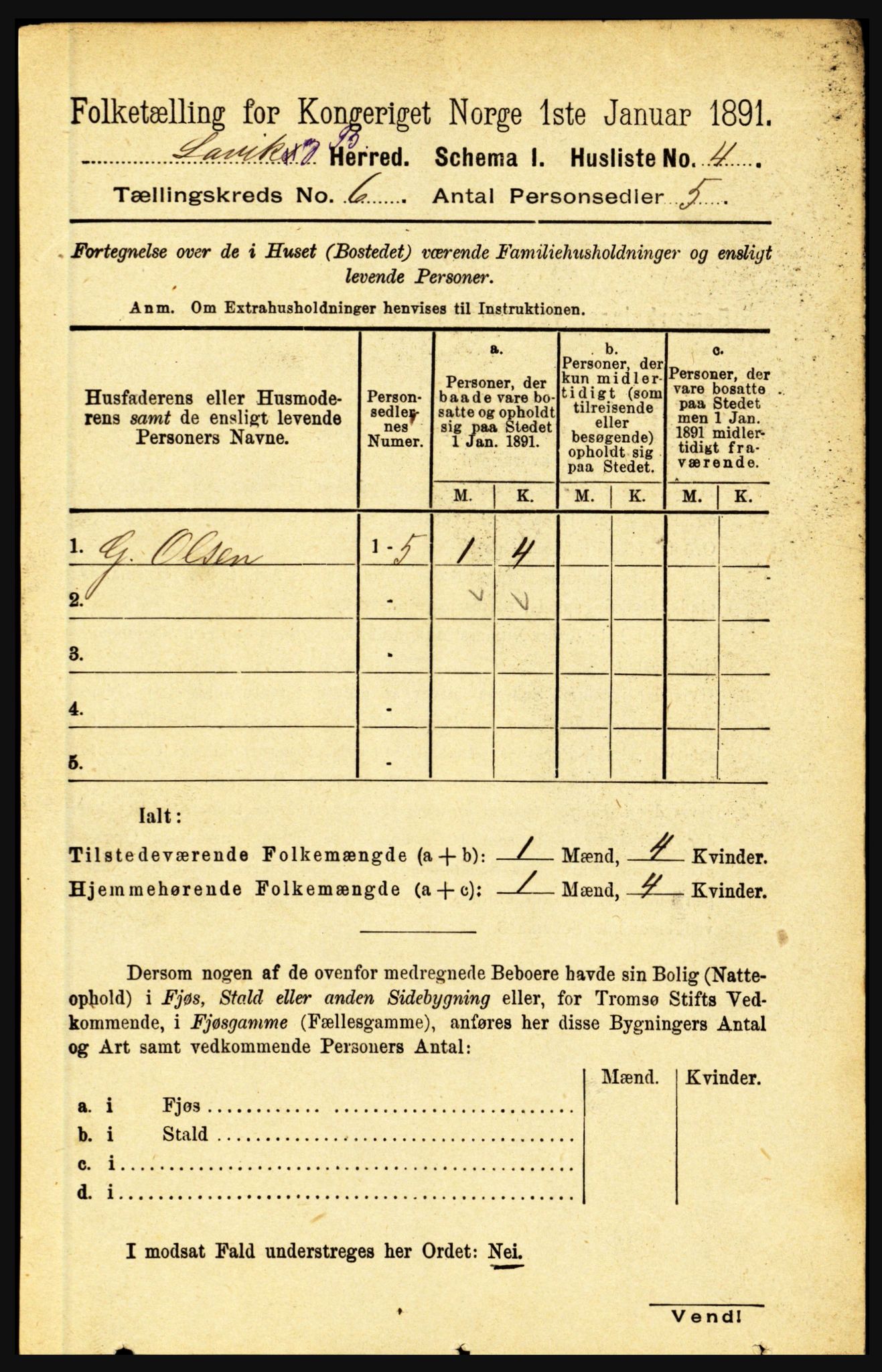 RA, 1891 census for 1415 Lavik og Brekke, 1891, p. 1105