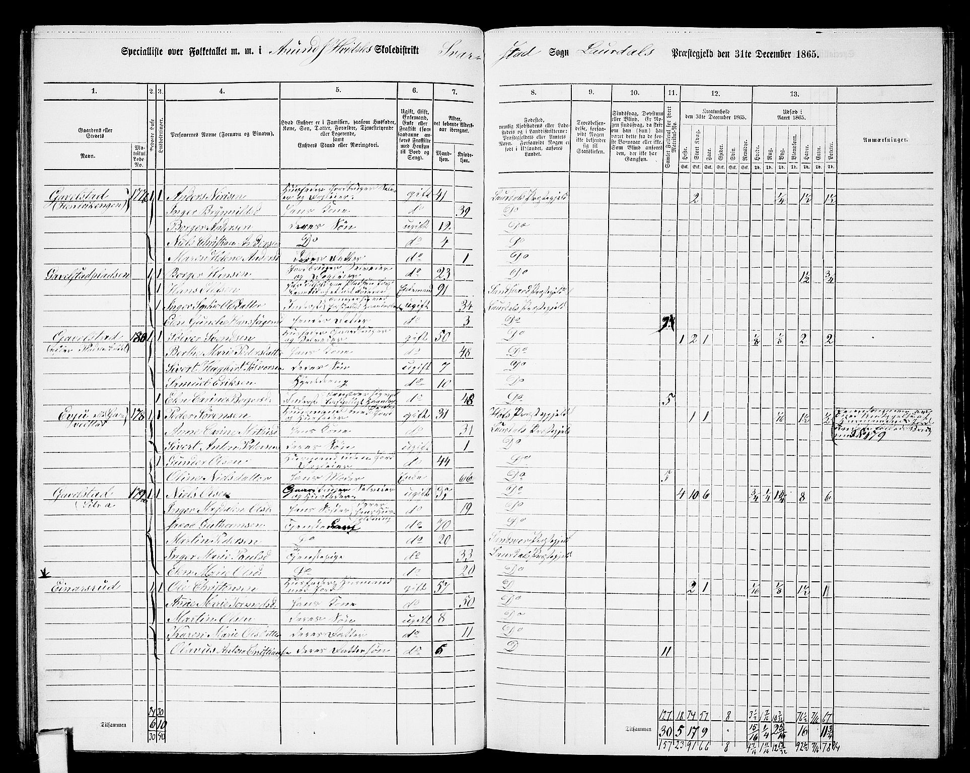 RA, 1865 census for Lardal, 1865, p. 54