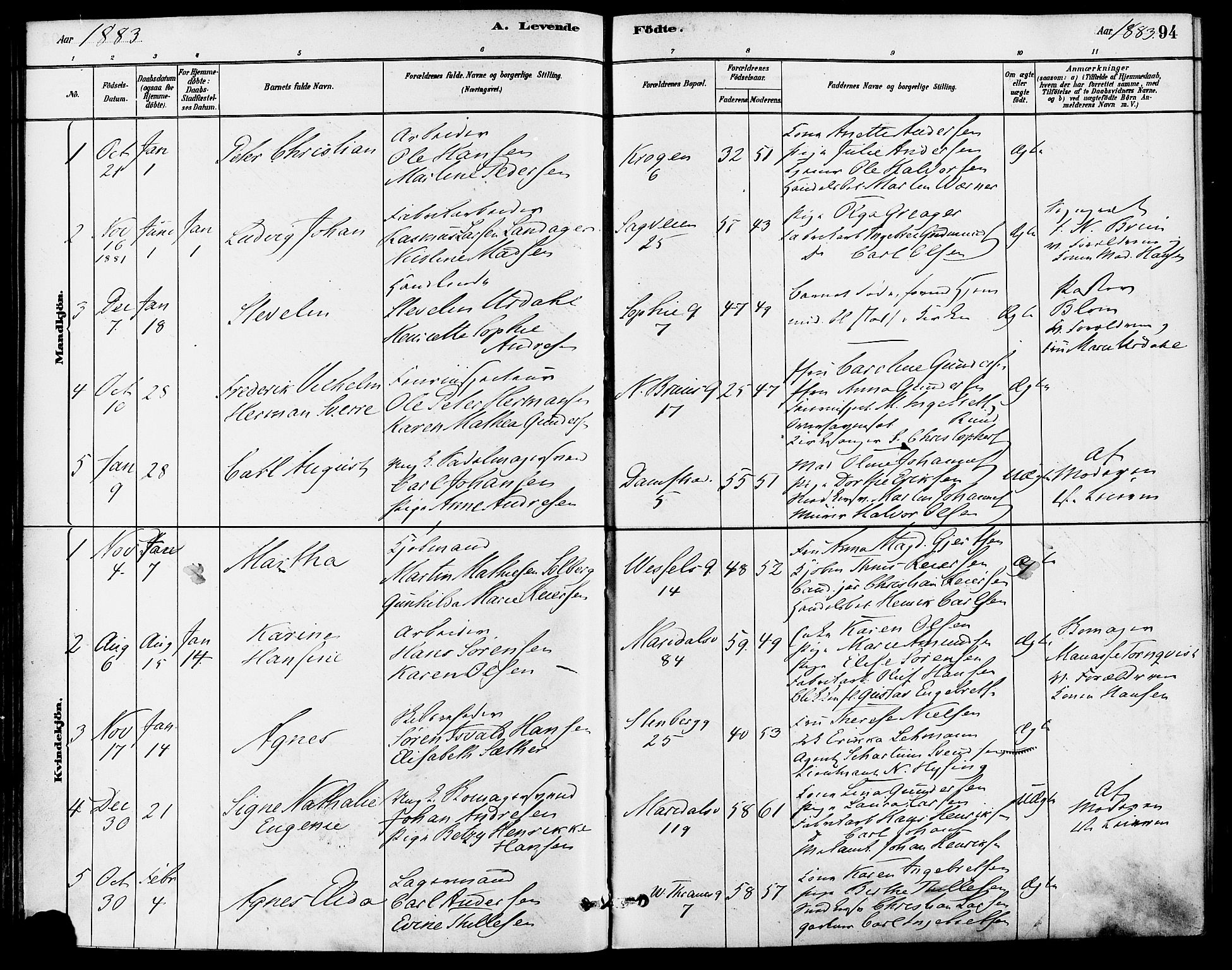 Gamle Aker prestekontor Kirkebøker, SAO/A-10617a/F/L0006: Parish register (official) no. 6, 1880-1887, p. 94