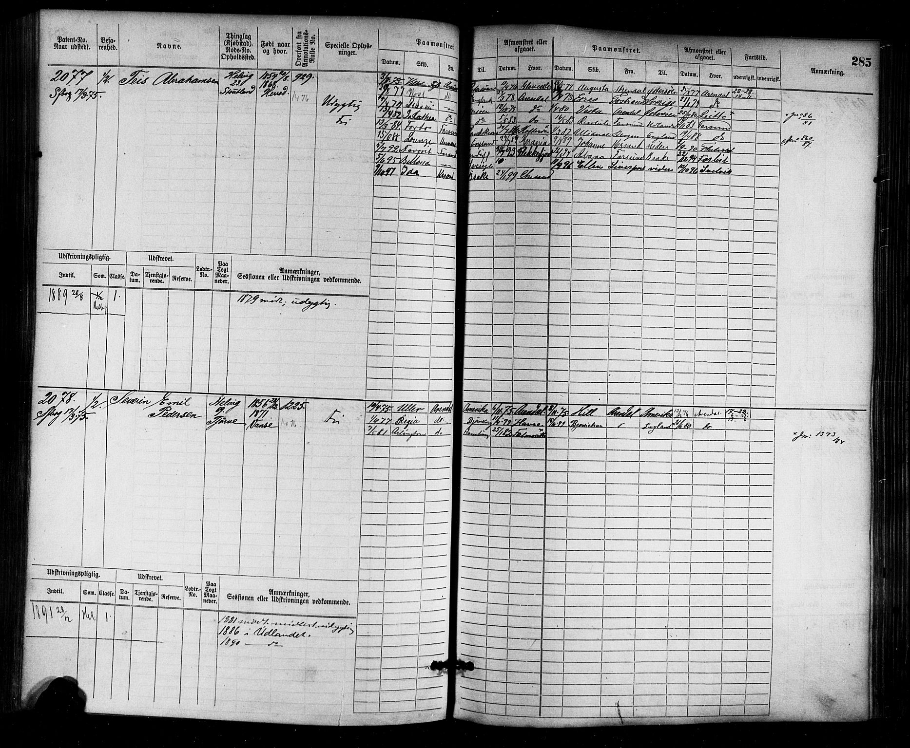 Farsund mønstringskrets, AV/SAK-2031-0017/F/Fb/L0003: Hovedrulle nr 1509-2274, M-6, 1868-1915, p. 291