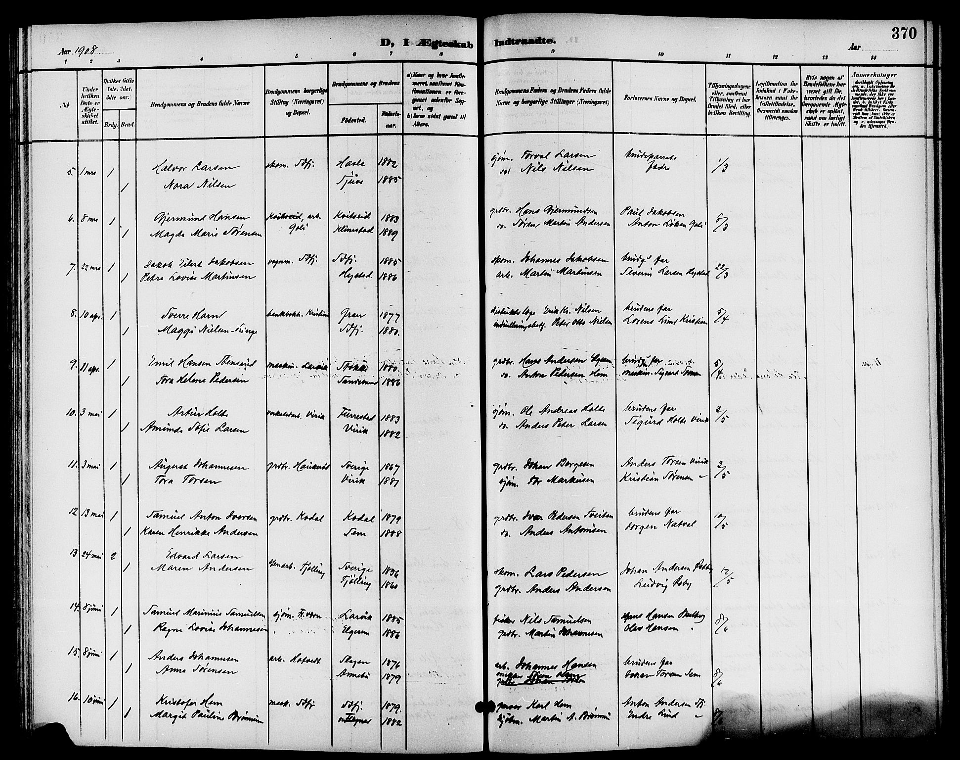 Sandar kirkebøker, AV/SAKO-A-243/G/Ga/L0002: Parish register (copy) no. 2, 1900-1915, p. 370