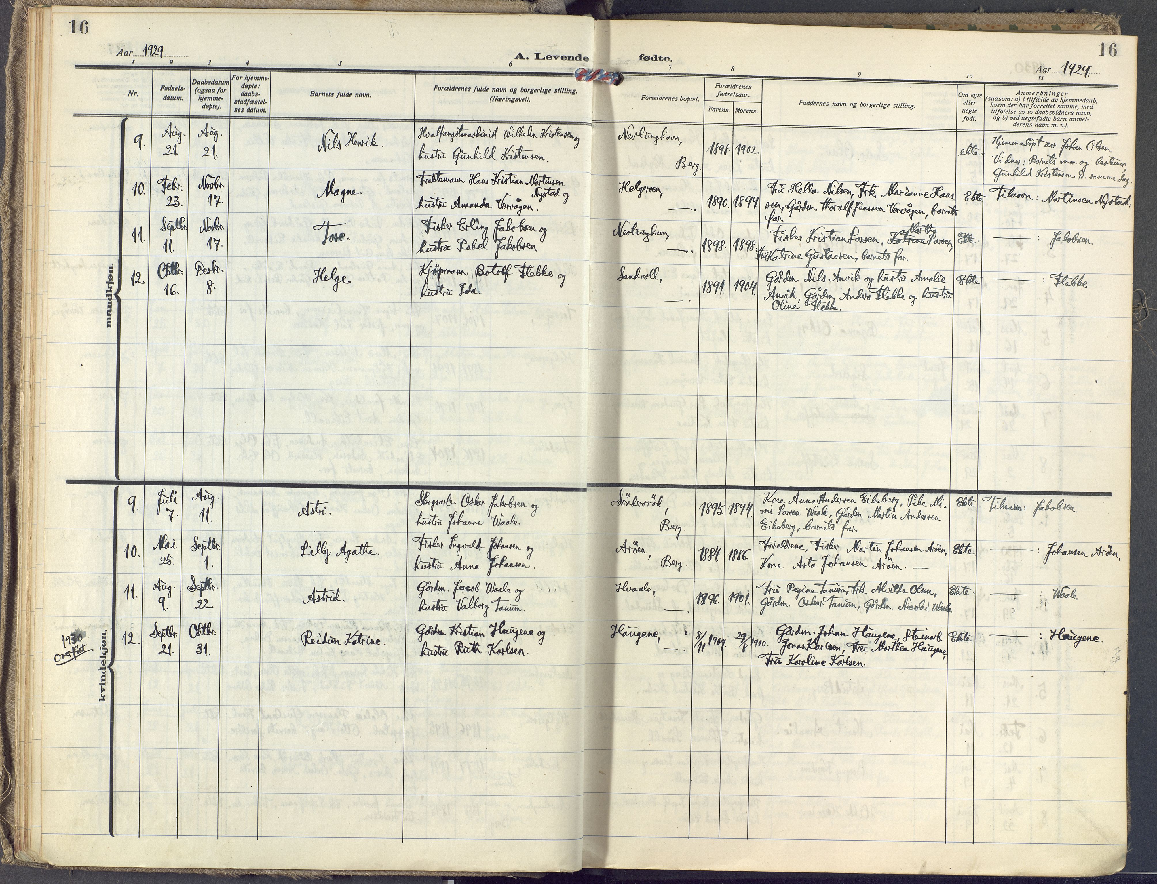 Brunlanes kirkebøker, AV/SAKO-A-342/F/Fb/L0004: Parish register (official) no. II 4, 1923-1940, p. 16