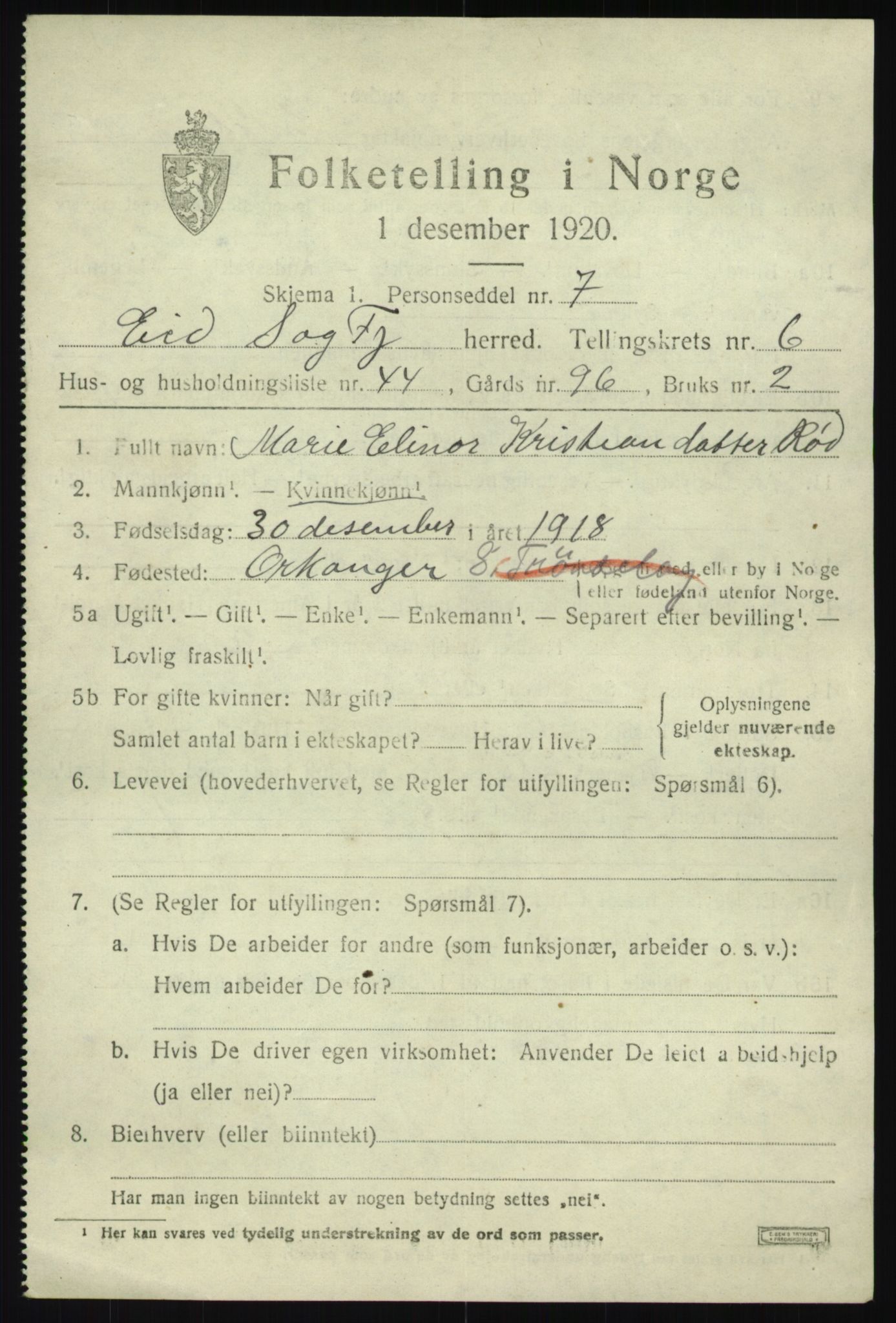 SAB, 1920 census for Eid, 1920, p. 3466