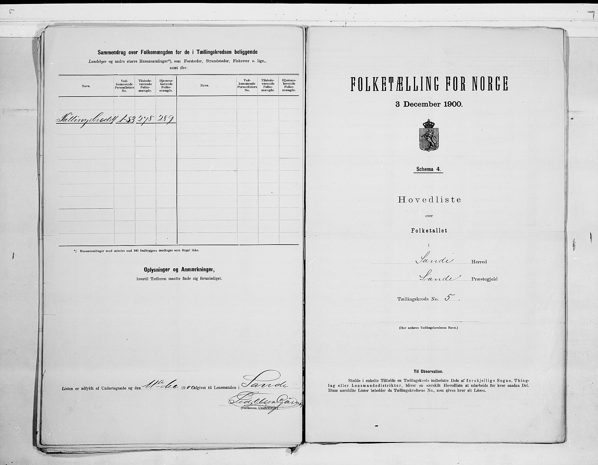 RA, 1900 census for Sande, 1900, p. 14