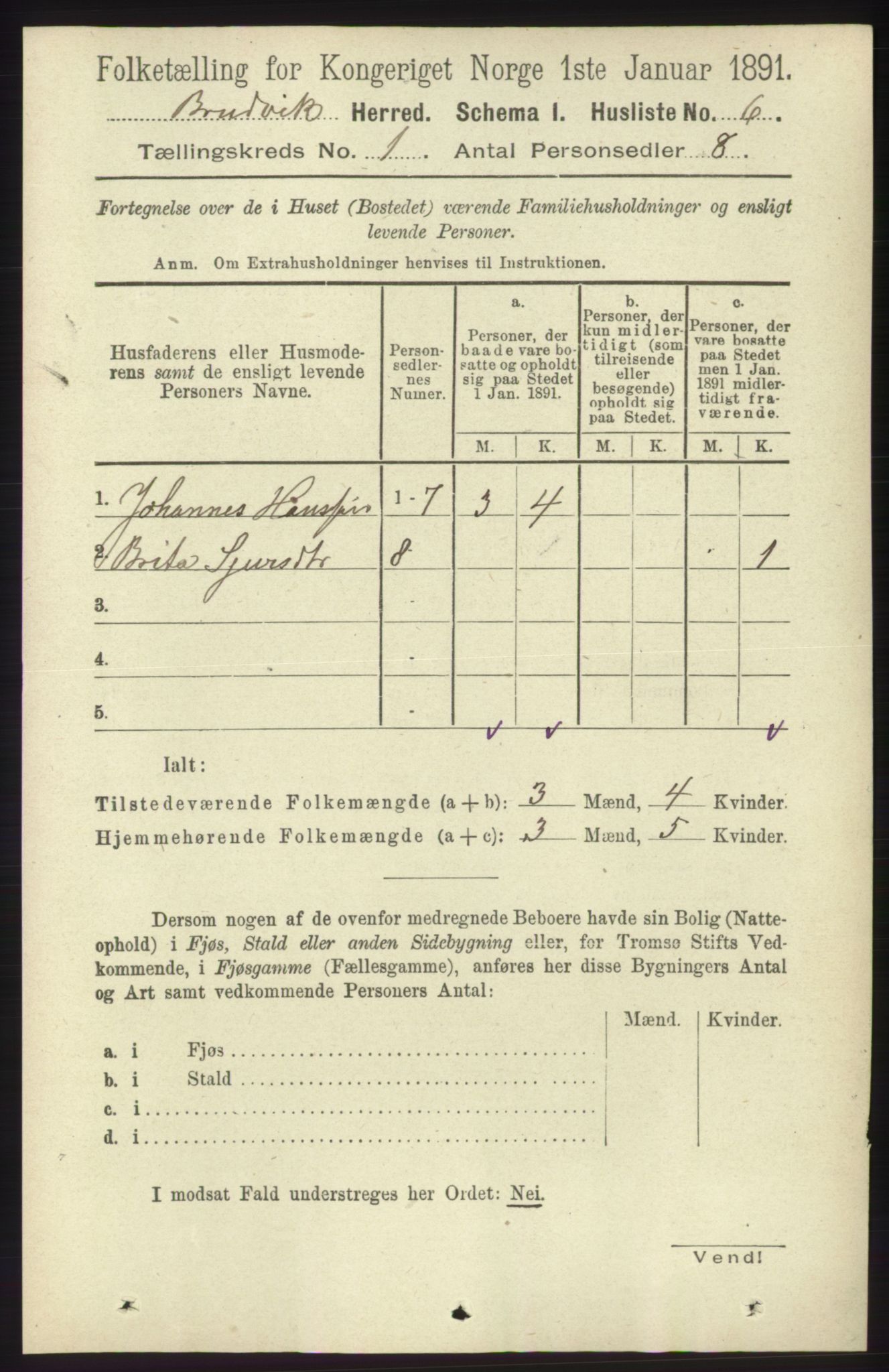 RA, 1891 census for 1251 Bruvik, 1891, p. 34