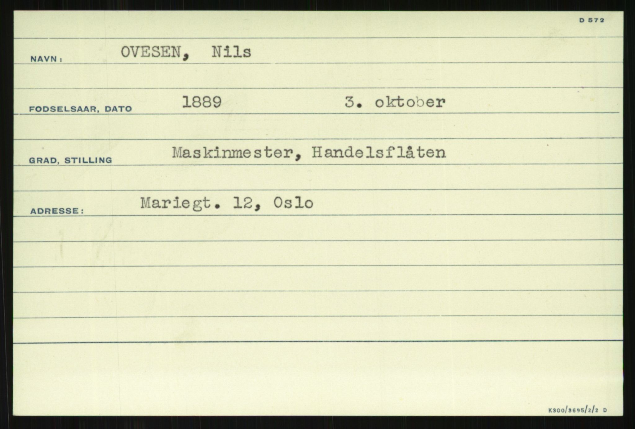 Direktoratet for sjømenn, AV/RA-S-3545/G/Gi/L0008: Kartotek over krigsdekorasjoner tildelt nordmenn under krigen, 1940-1945, p. 559