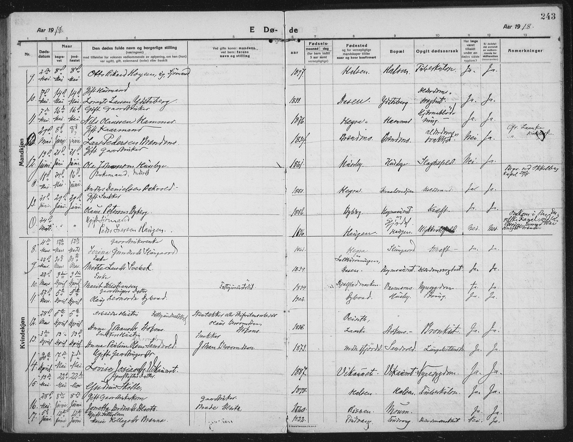 Ministerialprotokoller, klokkerbøker og fødselsregistre - Nord-Trøndelag, SAT/A-1458/709/L0083: Parish register (official) no. 709A23, 1916-1928, p. 243