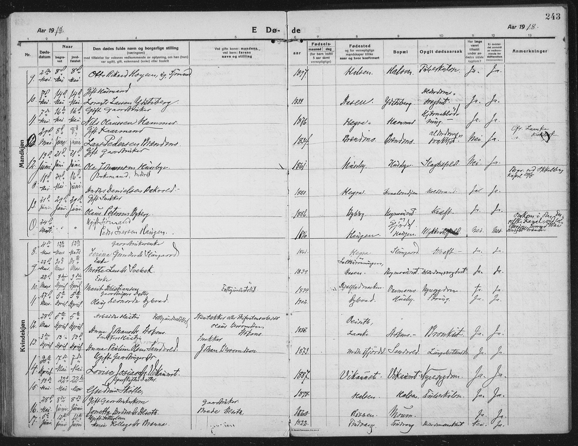 Ministerialprotokoller, klokkerbøker og fødselsregistre - Nord-Trøndelag, AV/SAT-A-1458/709/L0083: Parish register (official) no. 709A23, 1916-1928, p. 243