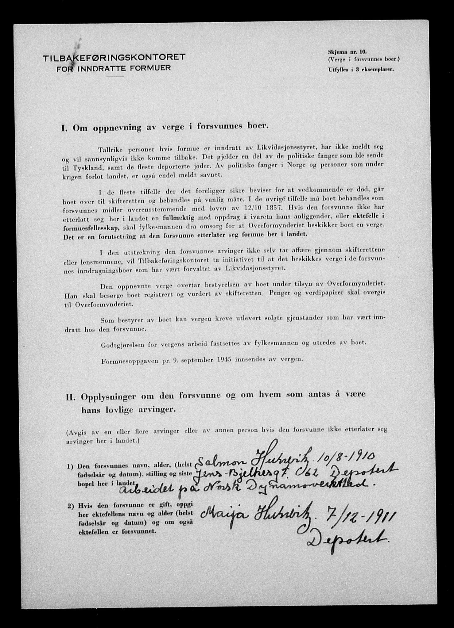 Justisdepartementet, Tilbakeføringskontoret for inndratte formuer, AV/RA-S-1564/H/Hc/Hcc/L0945: --, 1945-1947, p. 11